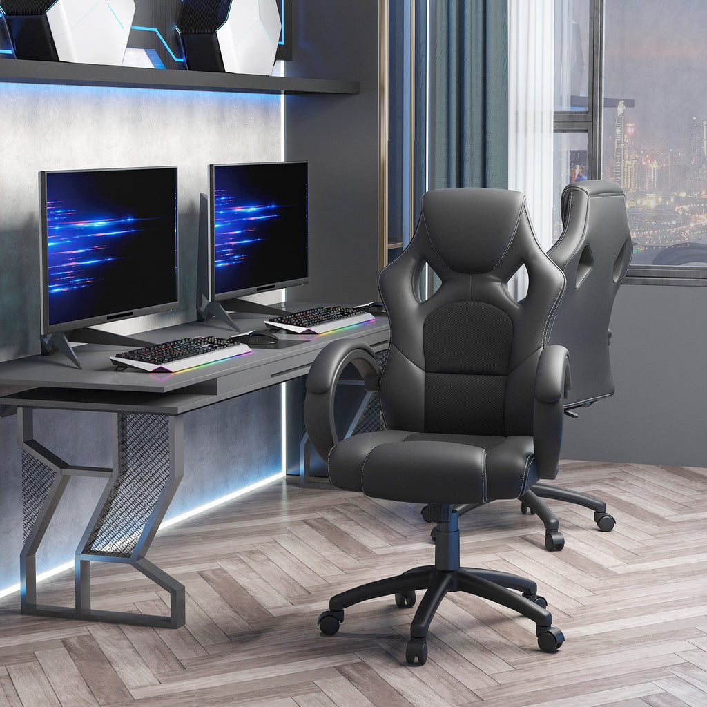 Easycomfort Sedia da Gaming ad Altezza Regolabile, Sedia da Ufficio with Funzione a Dondolo, Girevole e Reclinabile, 71x61x108-118 cm, Nera