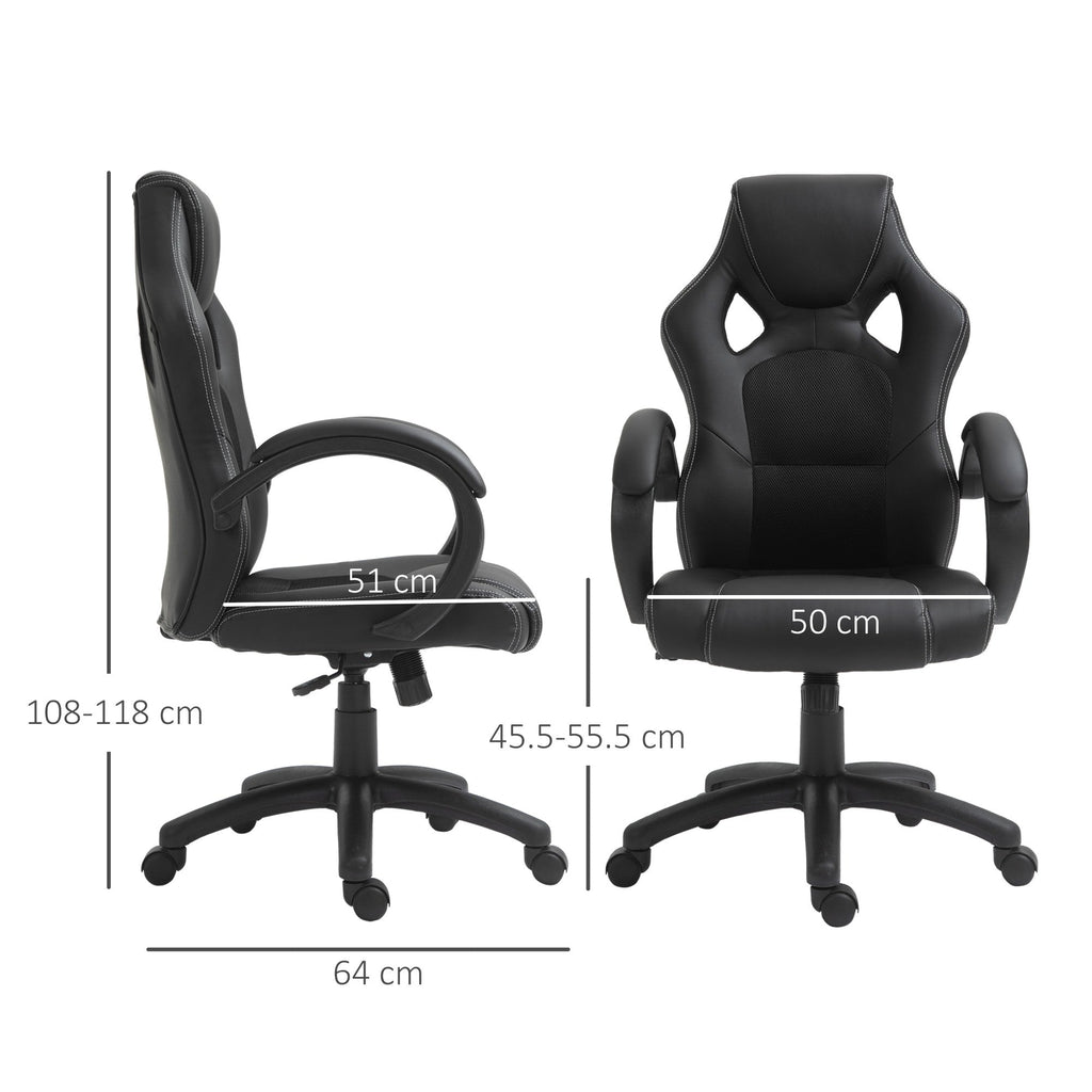 Easycomfort Sedia da Gaming ad Altezza Regolabile, Sedia da Ufficio with Funzione a Dondolo, Girevole e Reclinabile, 71x61x108-118 cm, Nera