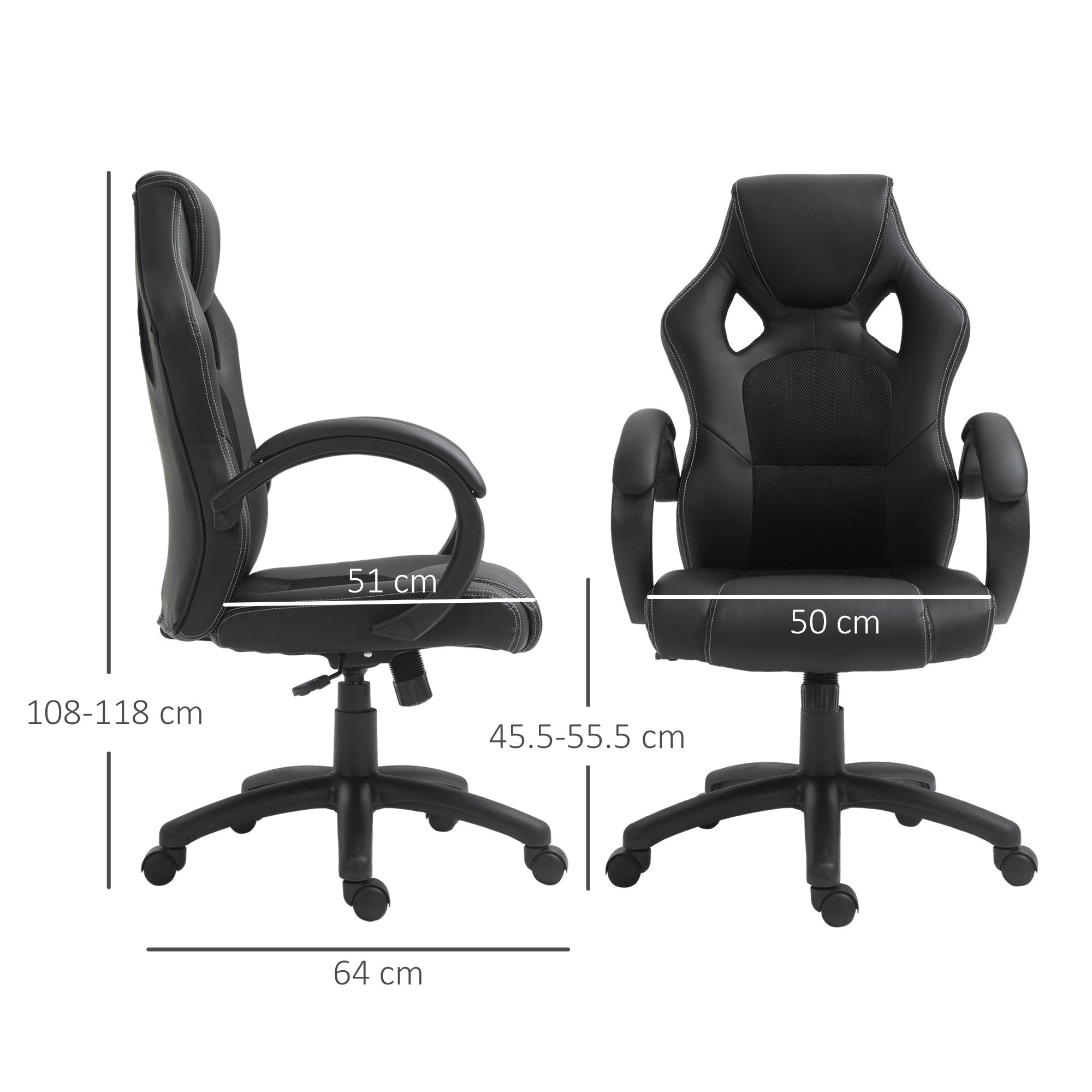 Easycomfort Sedia da Gaming ad Altezza Regolabile, Sedia da Ufficio with Funzione a Dondolo, Girevole e Reclinabile, 71x61x108-118 cm, Nera
