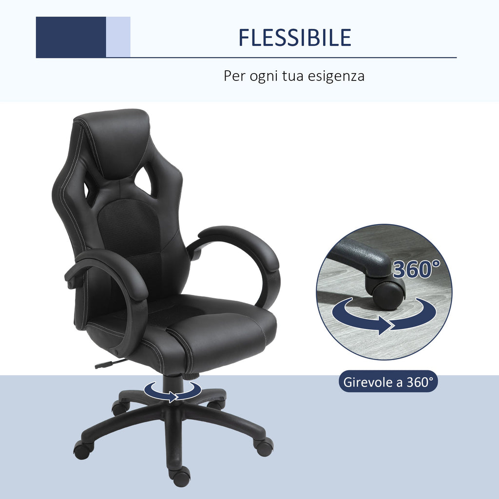 Easycomfort Sedia da Gaming ad Altezza Regolabile, Sedia da Ufficio with Funzione a Dondolo, Girevole e Reclinabile, 71x61x108-118 cm, Nera
