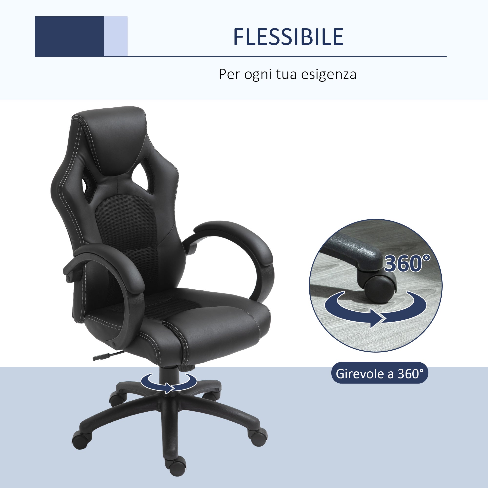 Easycomfort Sedia da Gaming ad Altezza Regolabile, Sedia da Ufficio with Funzione a Dondolo, Girevole e Reclinabile, 71x61x108-118 cm, Nera