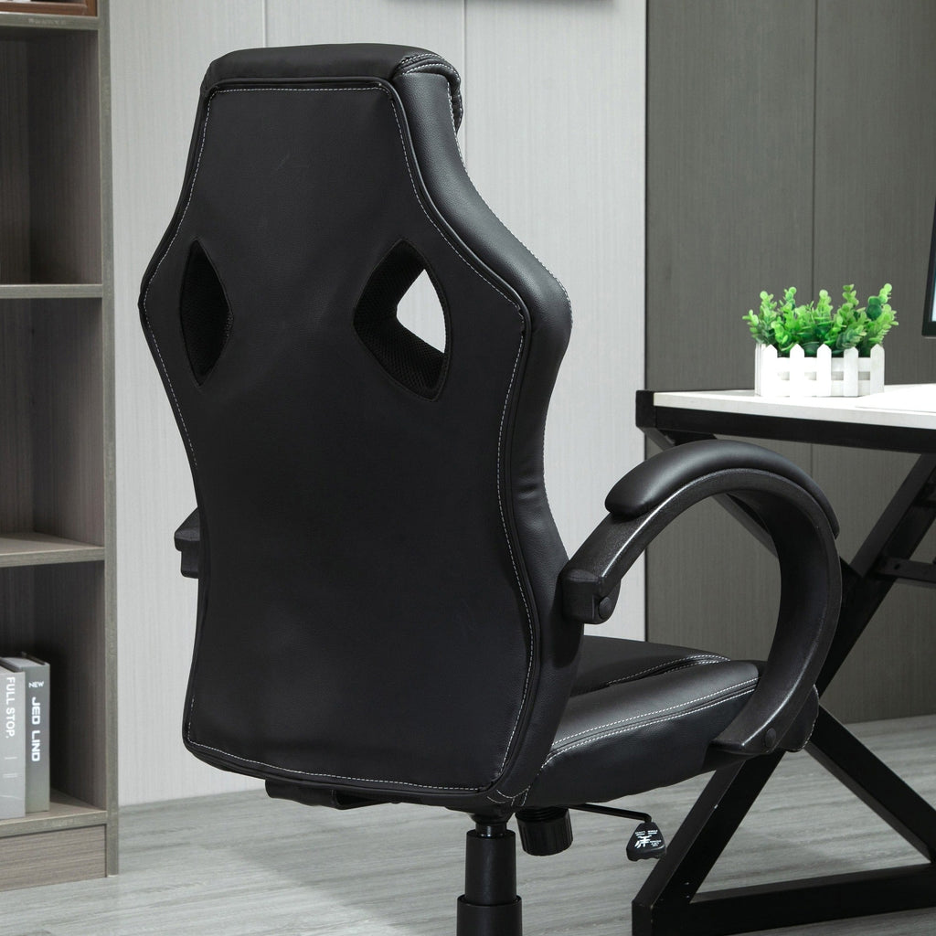 Easycomfort Sedia da Gaming ad Altezza Regolabile, Sedia da Ufficio with Funzione a Dondolo, Girevole e Reclinabile, 71x61x108-118 cm, Nera
