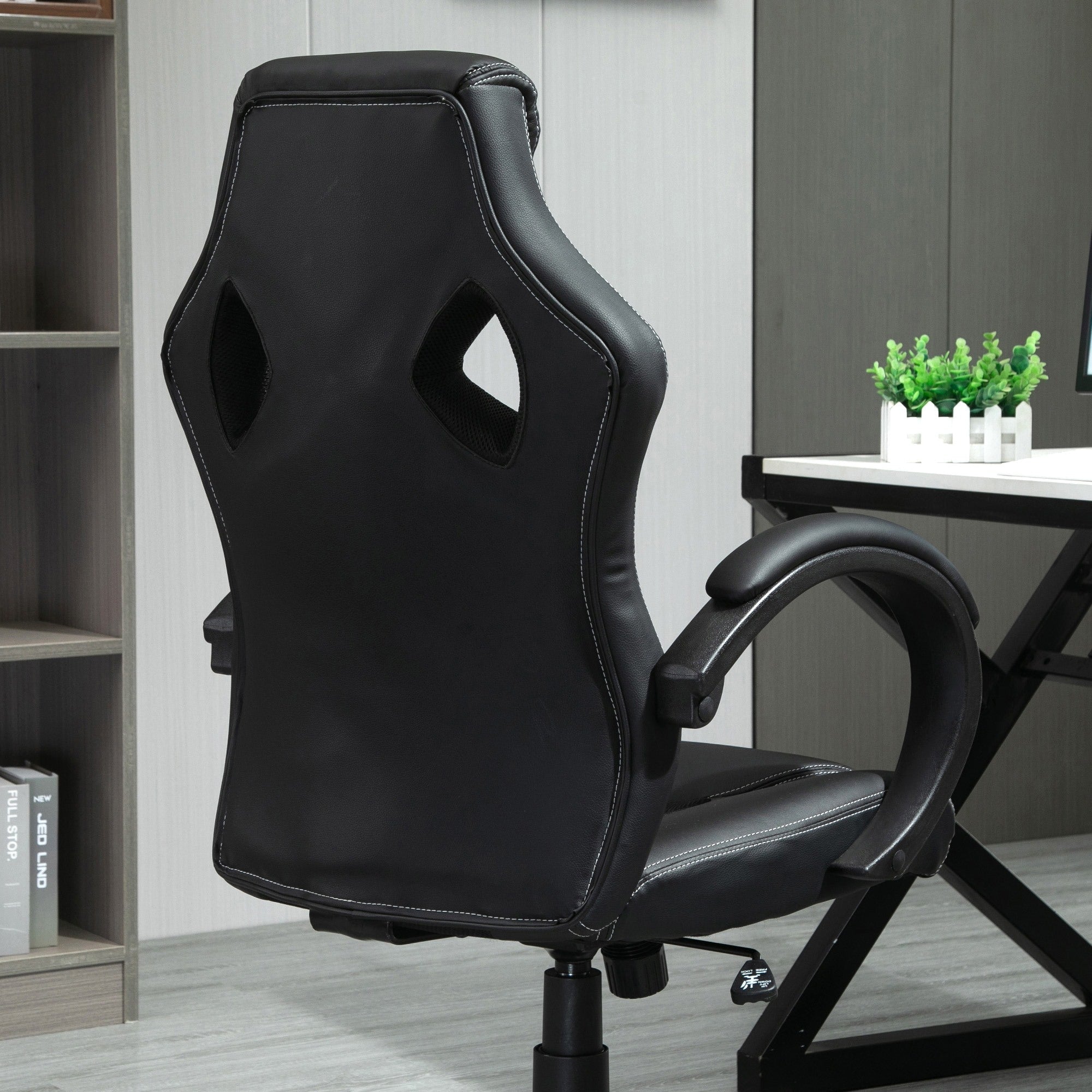 Easycomfort Sedia da Gaming ad Altezza Regolabile, Sedia da Ufficio with Funzione a Dondolo, Girevole e Reclinabile, 71x61x108-118 cm, Nera