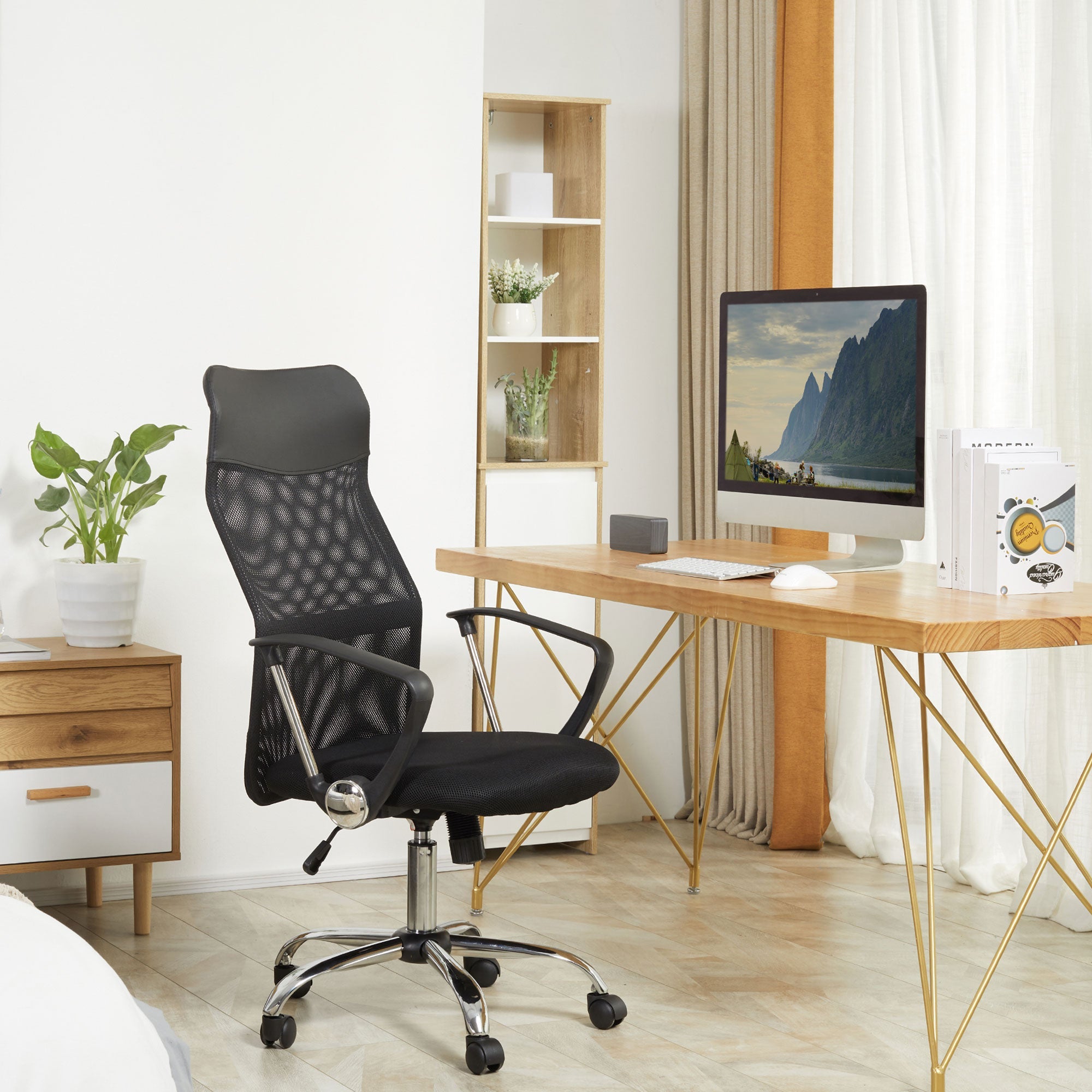 Easycomfort Sedia Ergonomica da Ufficio Girevole e Dondolo with Ruote, Altezza Regolabile e Schienale a Rete, 63x65x109-119cm black