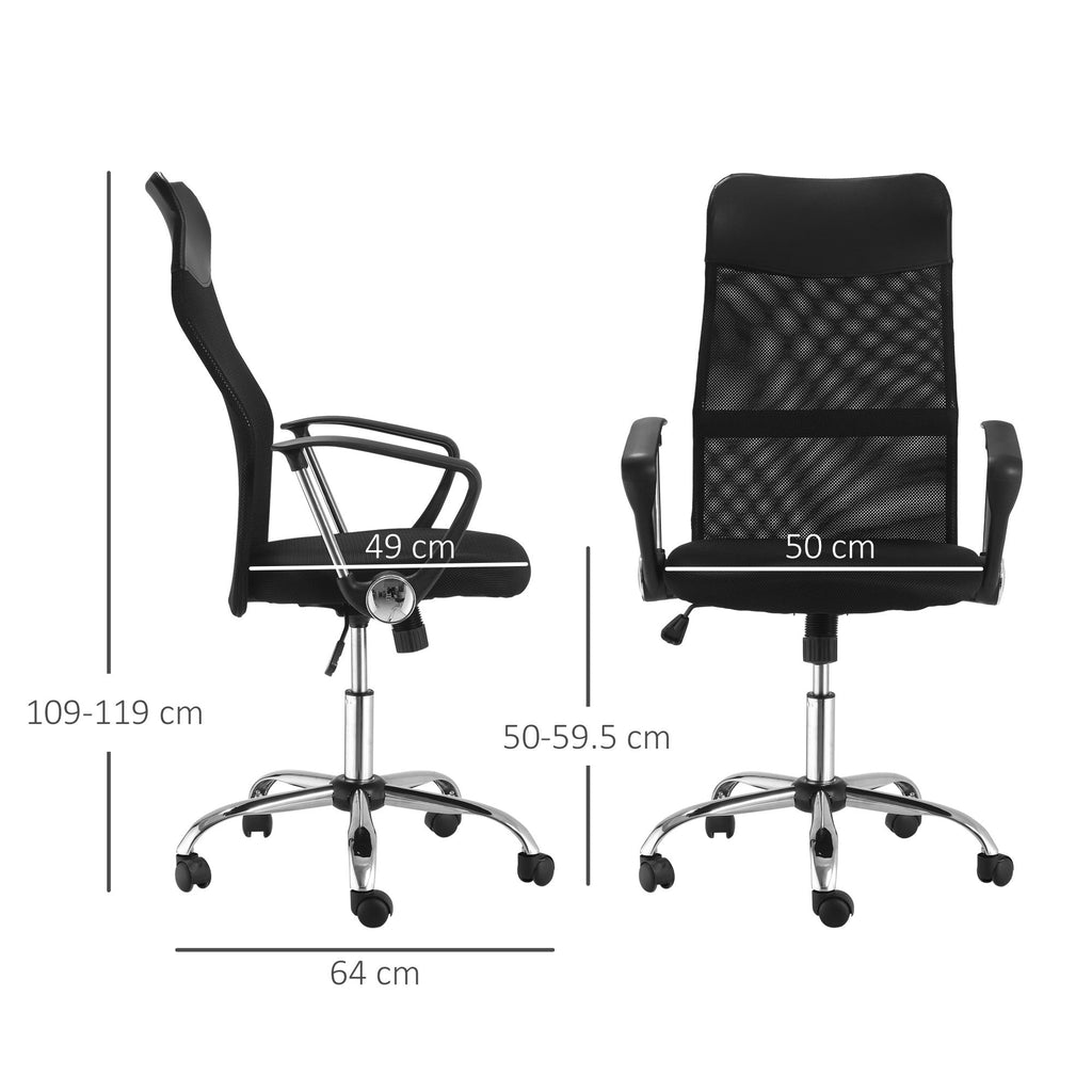Easycomfort Sedia Ergonomica da Ufficio Girevole e Dondolo with Ruote, Altezza Regolabile e Schienale a Rete, 63x65x109-119cm black