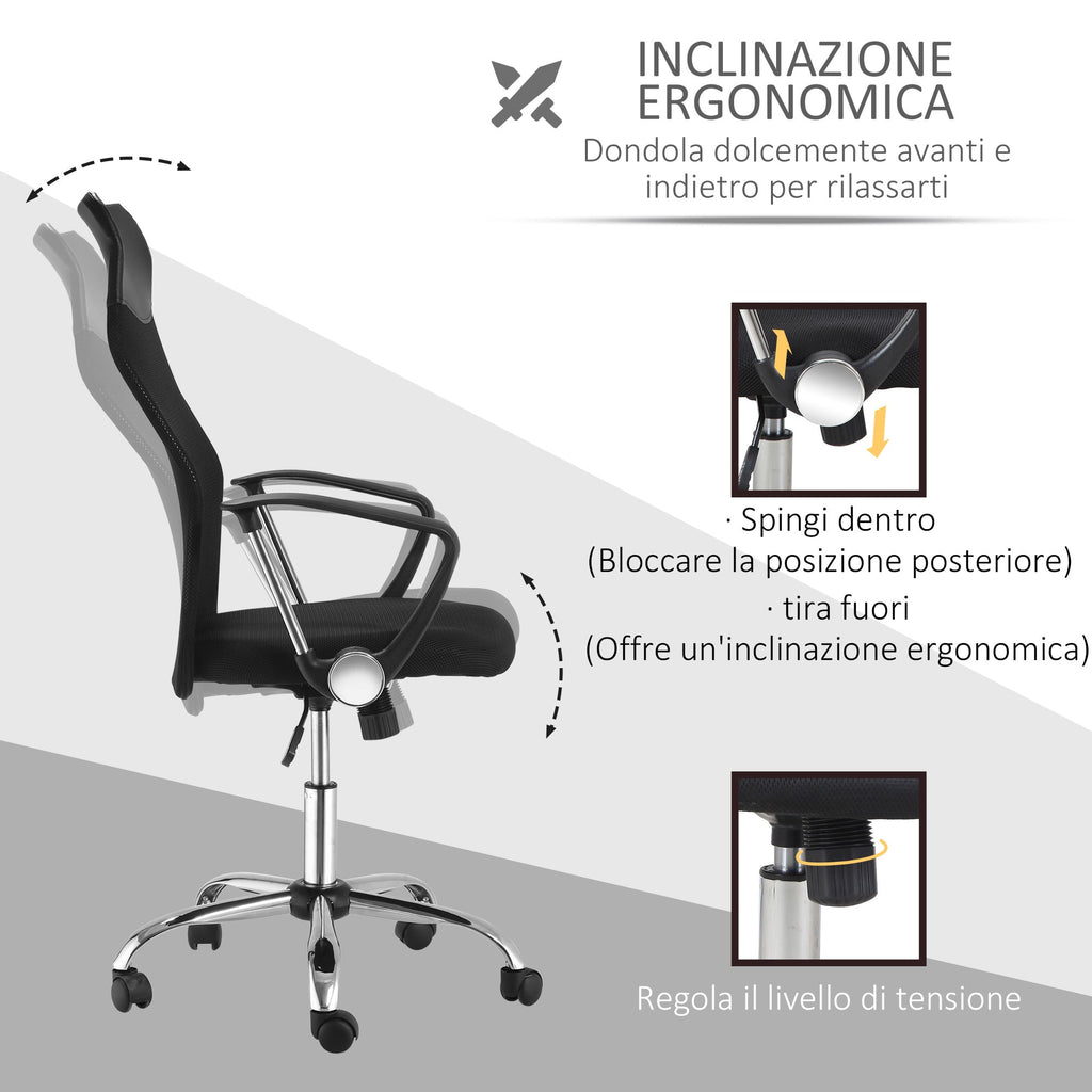 Easycomfort Sedia Ergonomica da Ufficio Girevole e Dondolo with Ruote, Altezza Regolabile e Schienale a Rete, 63x65x109-119cm black