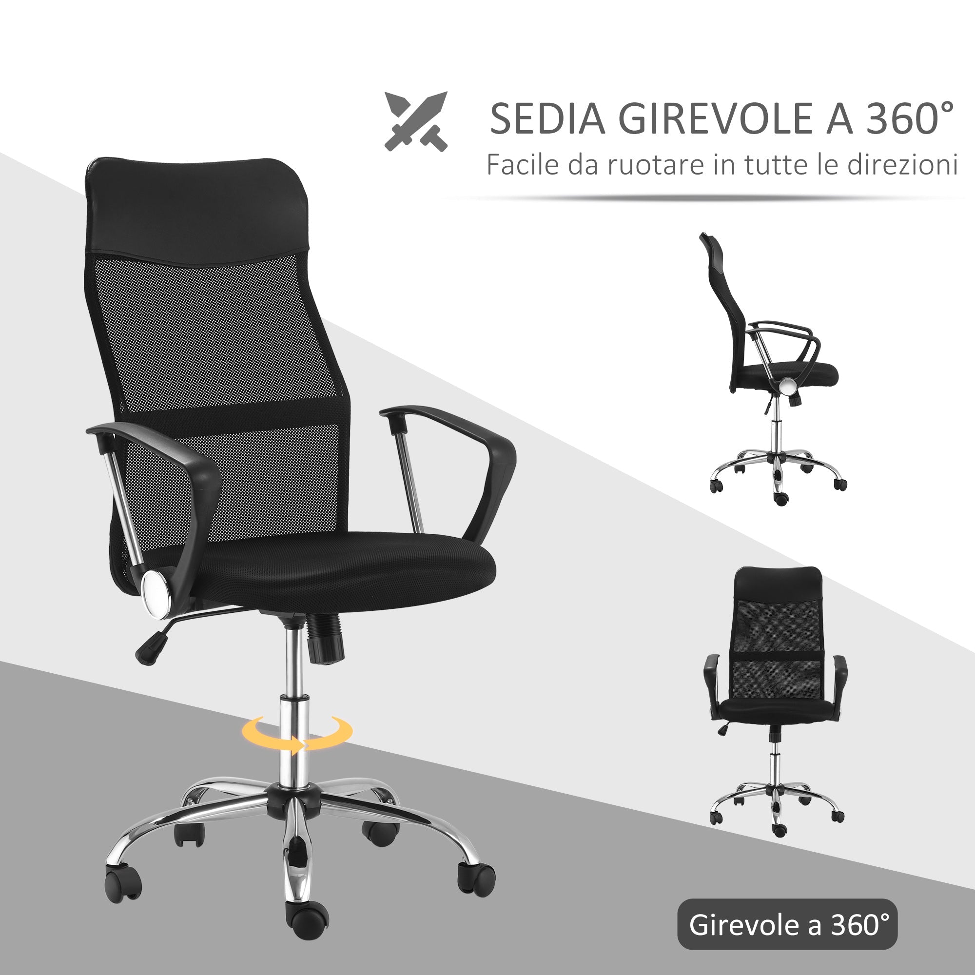 Easycomfort Sedia Ergonomica da Ufficio Girevole e Dondolo with Ruote, Altezza Regolabile e Schienale a Rete, 63x65x109-119cm black