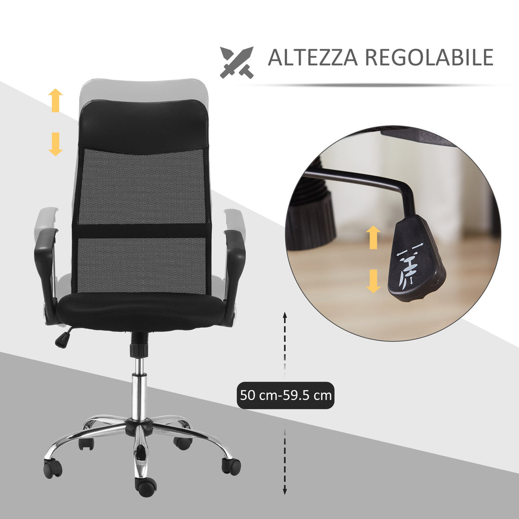 Easycomfort Sedia Ergonomica da Ufficio Girevole e Dondolo with Ruote, Altezza Regolabile e Schienale a Rete, 63x65x109-119cm black