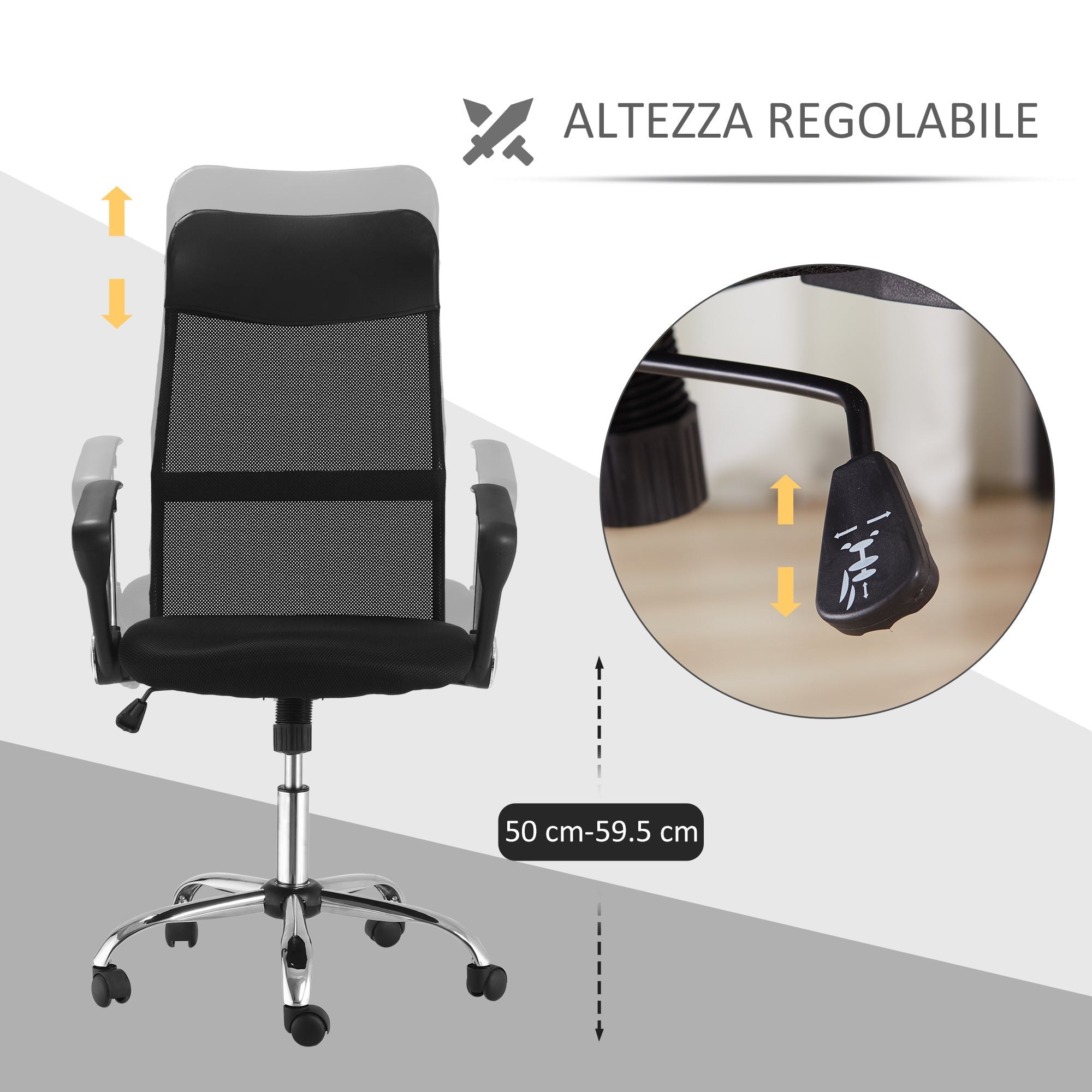 Easycomfort Sedia Ergonomica da Ufficio Girevole e Dondolo with Ruote, Altezza Regolabile e Schienale a Rete, 63x65x109-119cm black
