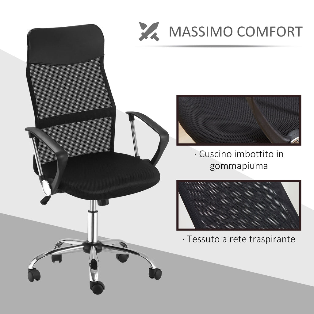 Easycomfort Sedia Ergonomica da Ufficio Girevole e Dondolo with Ruote, Altezza Regolabile e Schienale a Rete, 63x65x109-119cm black
