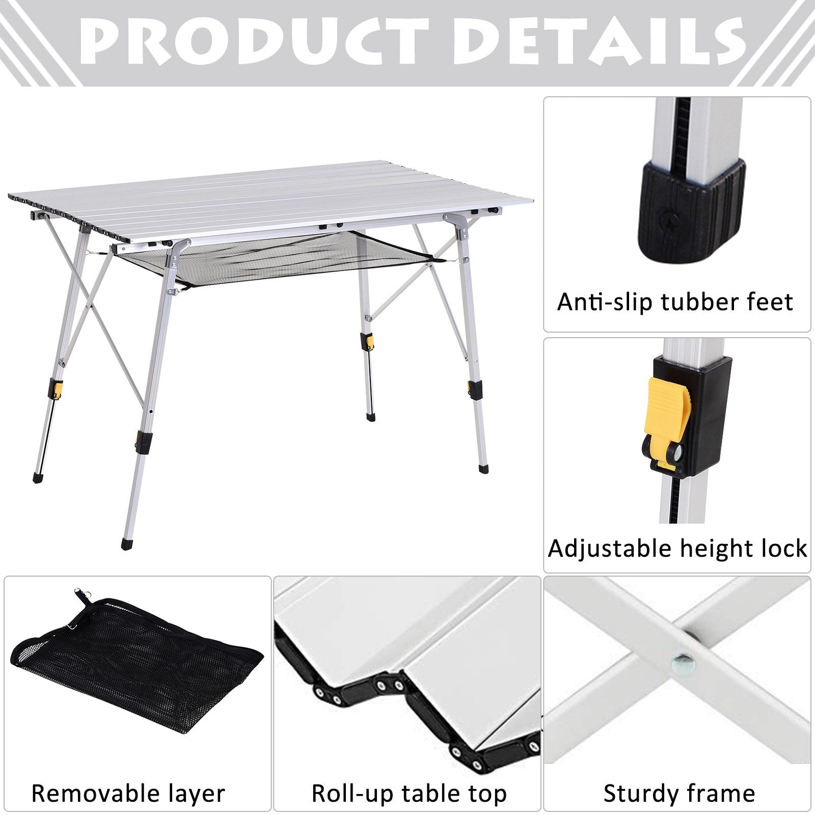 Easycomfort Tavolo da Campeggio Pieghevole Multifunzione in Alluminio with Custodia e Altezza Regolabile Sostiene fino 40 Kg
