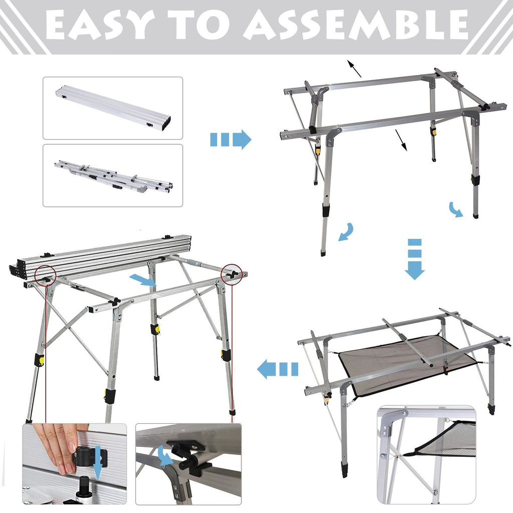 Easycomfort Tavolo da Campeggio Pieghevole Multifunzione in Alluminio with Custodia e Altezza Regolabile Sostiene fino 40 Kg