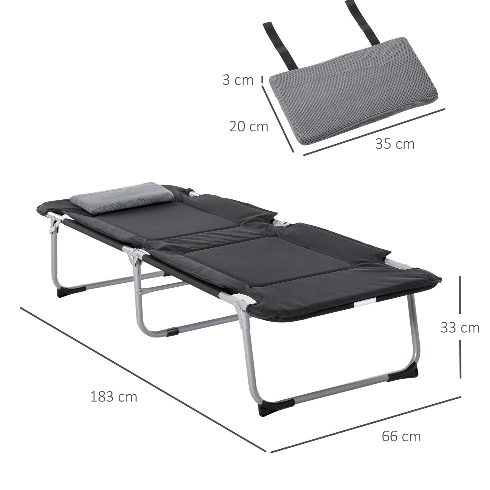 Easycomfort Letto da Campeggio, Brandina Pieghevole e Imbottita with Cuscino, black 183 x 66 x 33cm