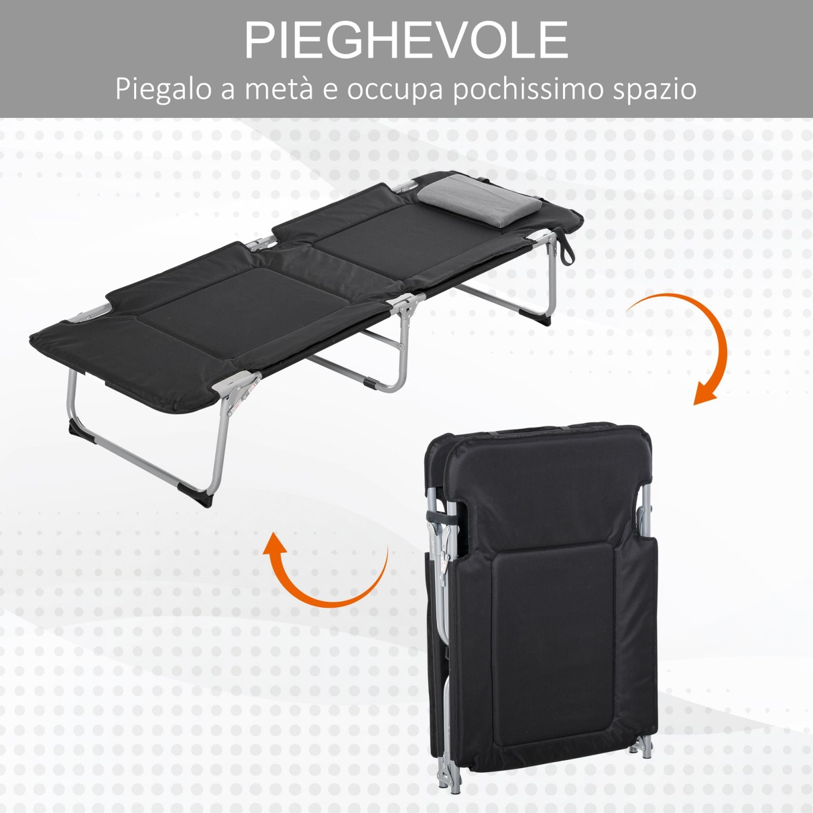 Easycomfort Letto da Campeggio, Brandina Pieghevole e Imbottita with Cuscino, black 183 x 66 x 33cm