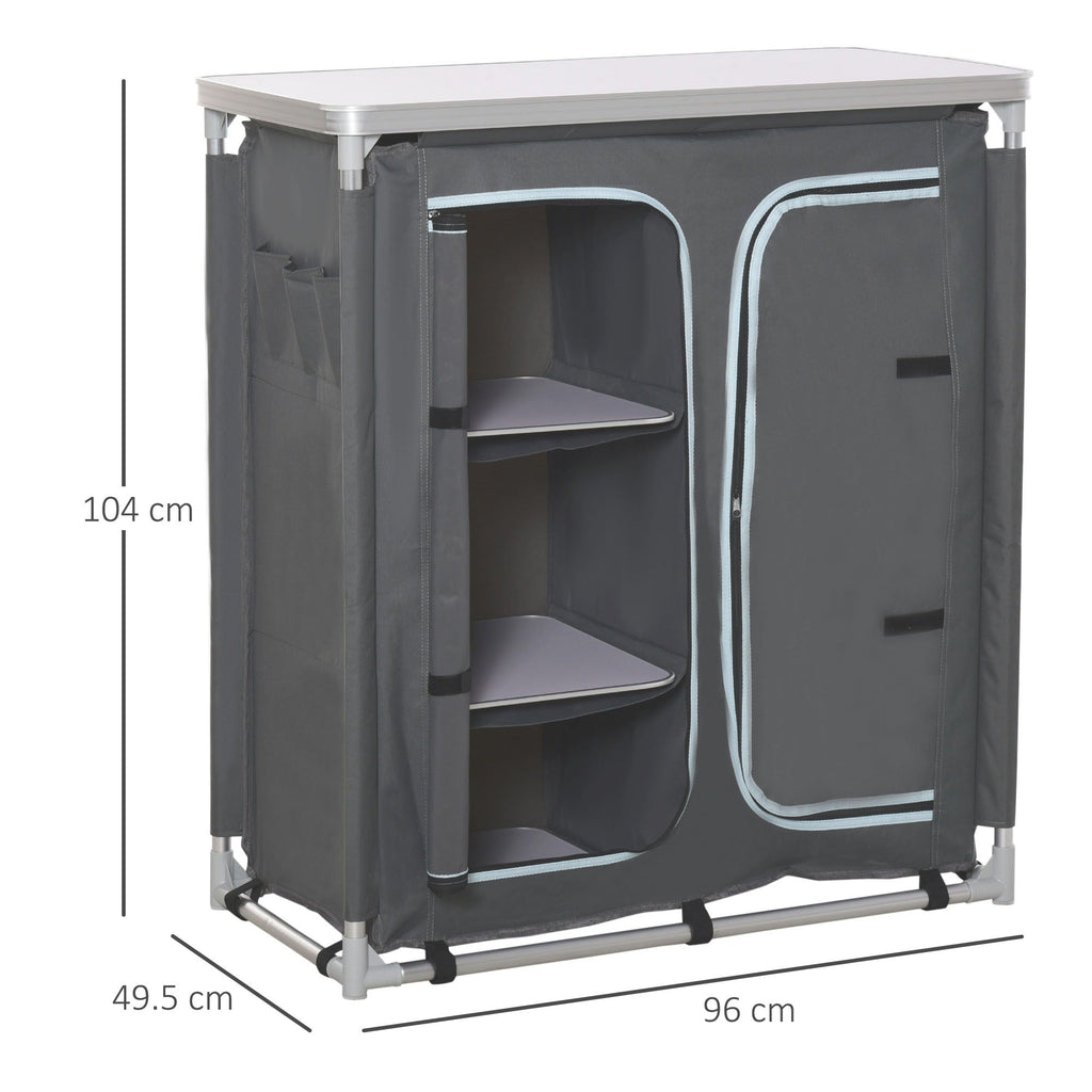 Easycomfort Cucina da Campeggio Doppio Armadietto, 3 Mensole e Sacca di Trasporto, Telaio Alluminio 96Lx49.5Px104cm Grigio