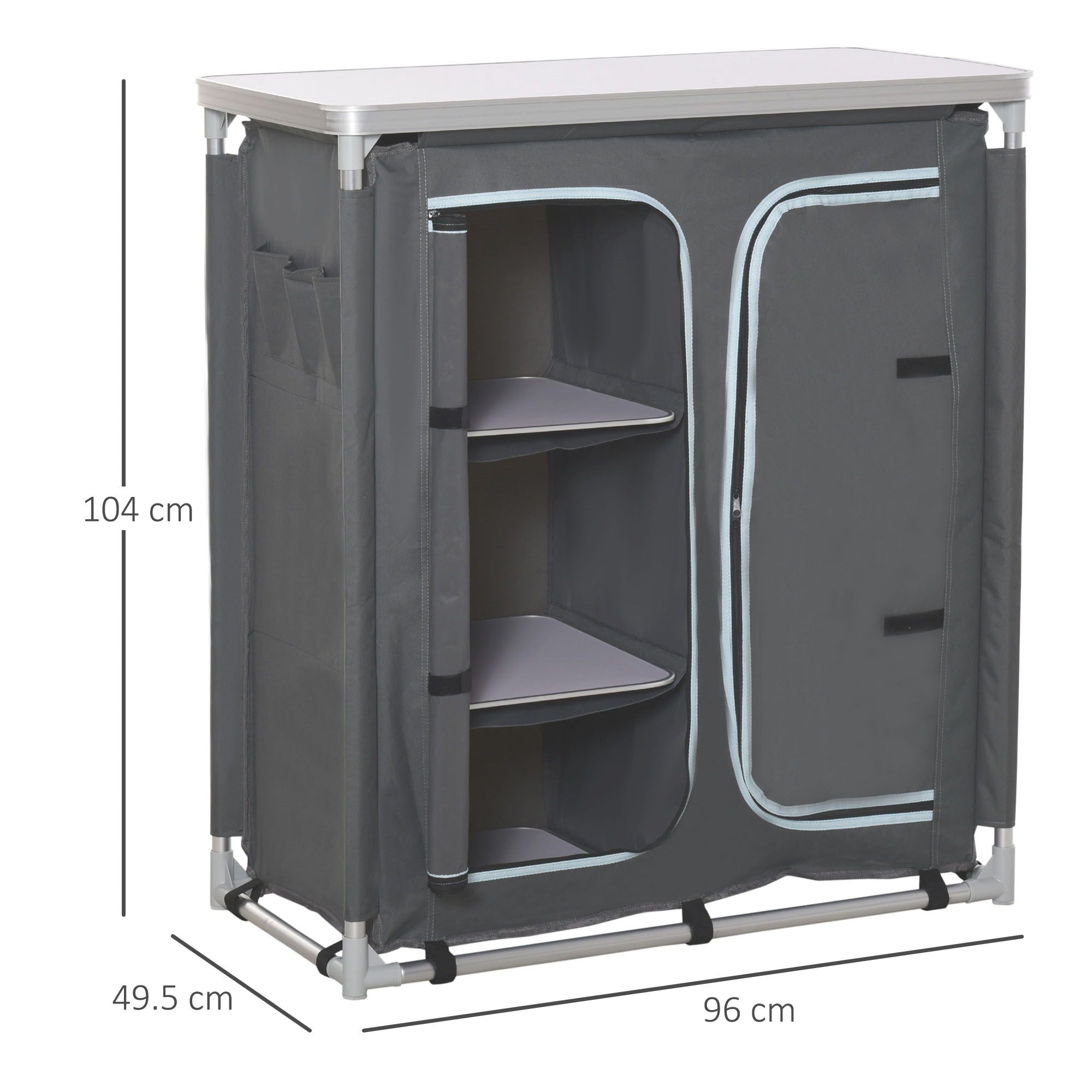 Easycomfort Cucina da Campeggio Doppio Armadietto, 3 Mensole e Sacca di Trasporto, Telaio Alluminio 96Lx49.5Px104cm Grigio