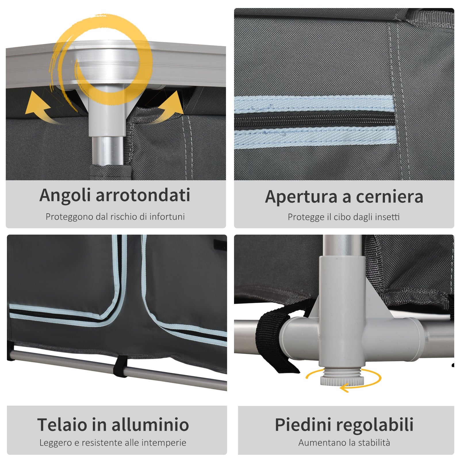 Easycomfort Cucina da Campeggio Doppio Armadietto, 3 Mensole e Sacca di Trasporto, Telaio Alluminio 96Lx49.5Px104cm Grigio