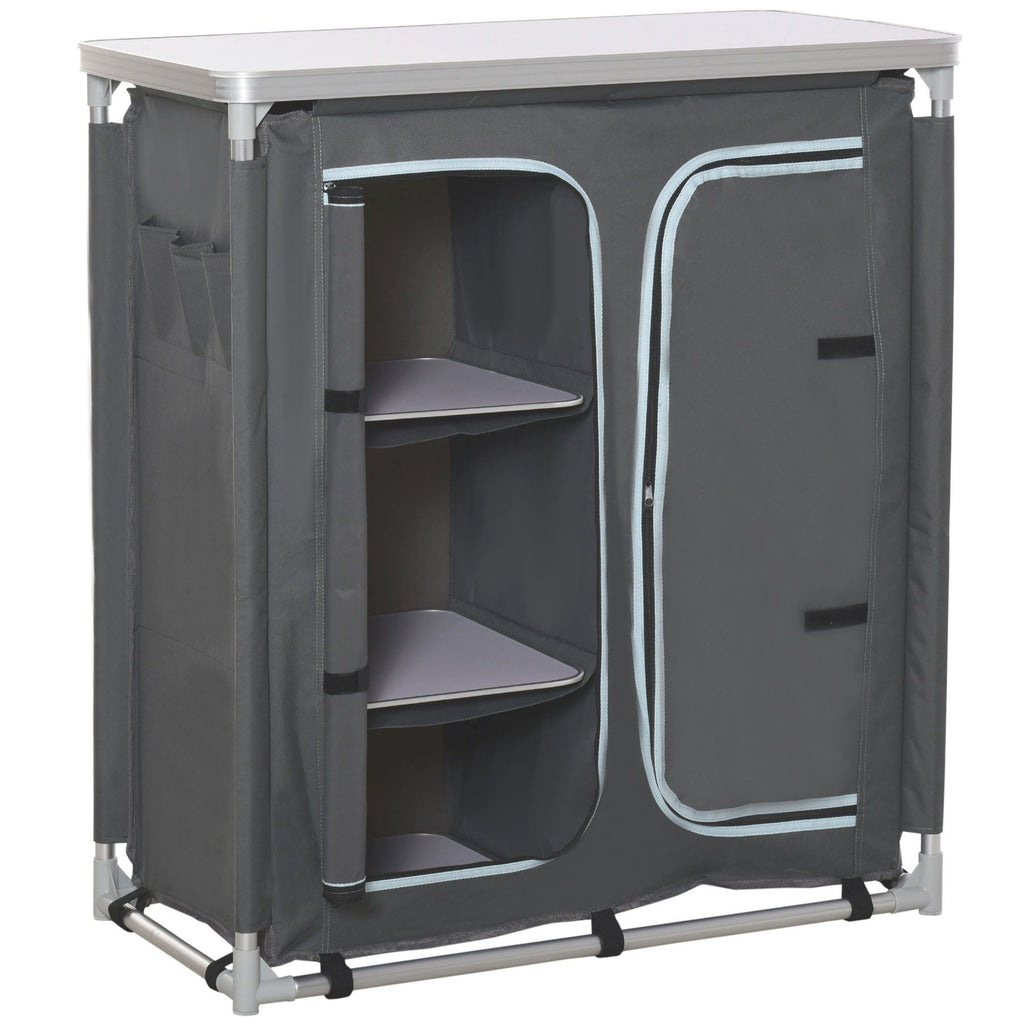 Easycomfort Cucina da Campeggio Doppio Armadietto, 3 Mensole e Sacca di Trasporto, Telaio Alluminio 96Lx49.5Px104cm Grigio