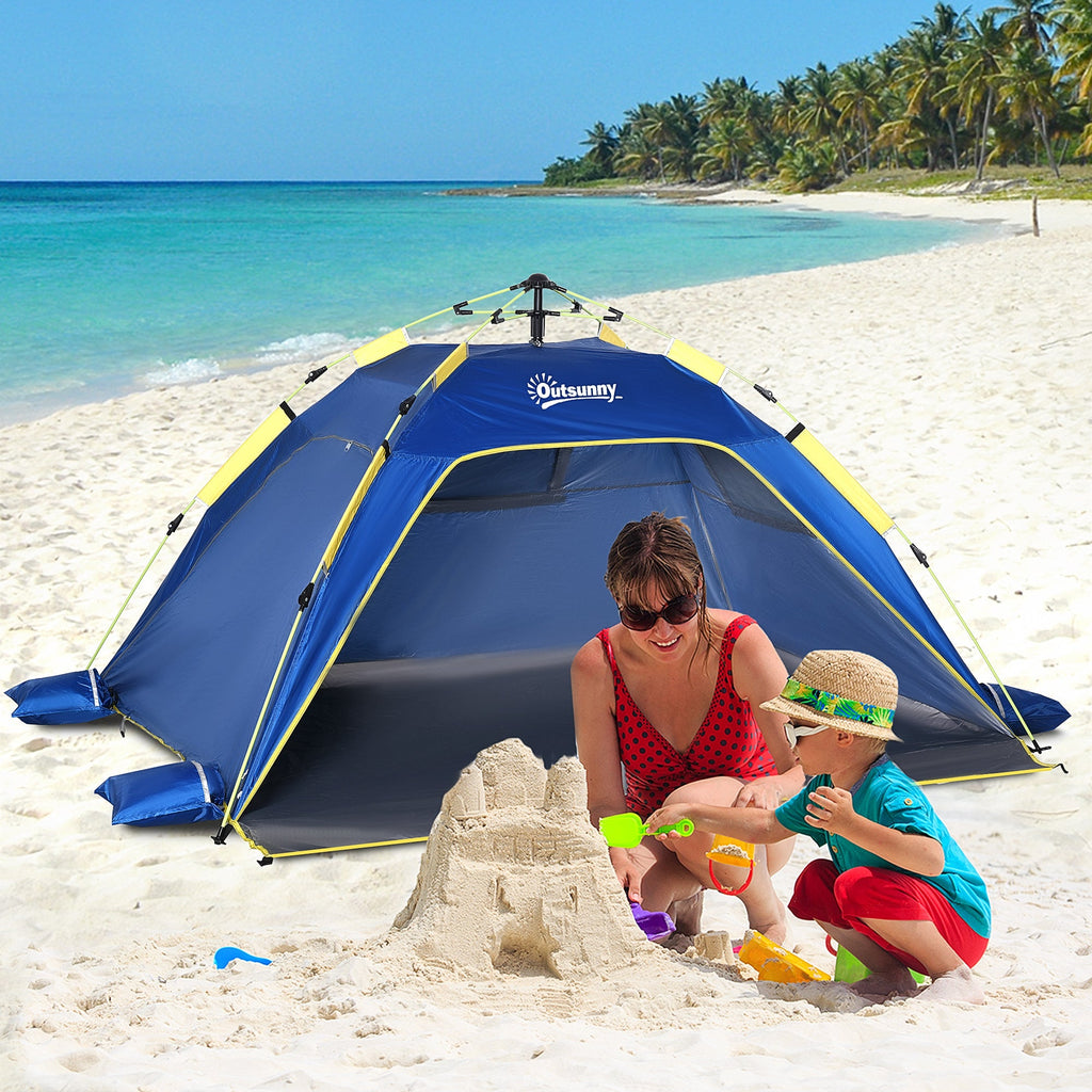 Easycomfort Tenda da Spiaggia Pop Up with 2 Finestre Traforate e Porta Richiudibile, 220x173x120cm Blue e Giallo