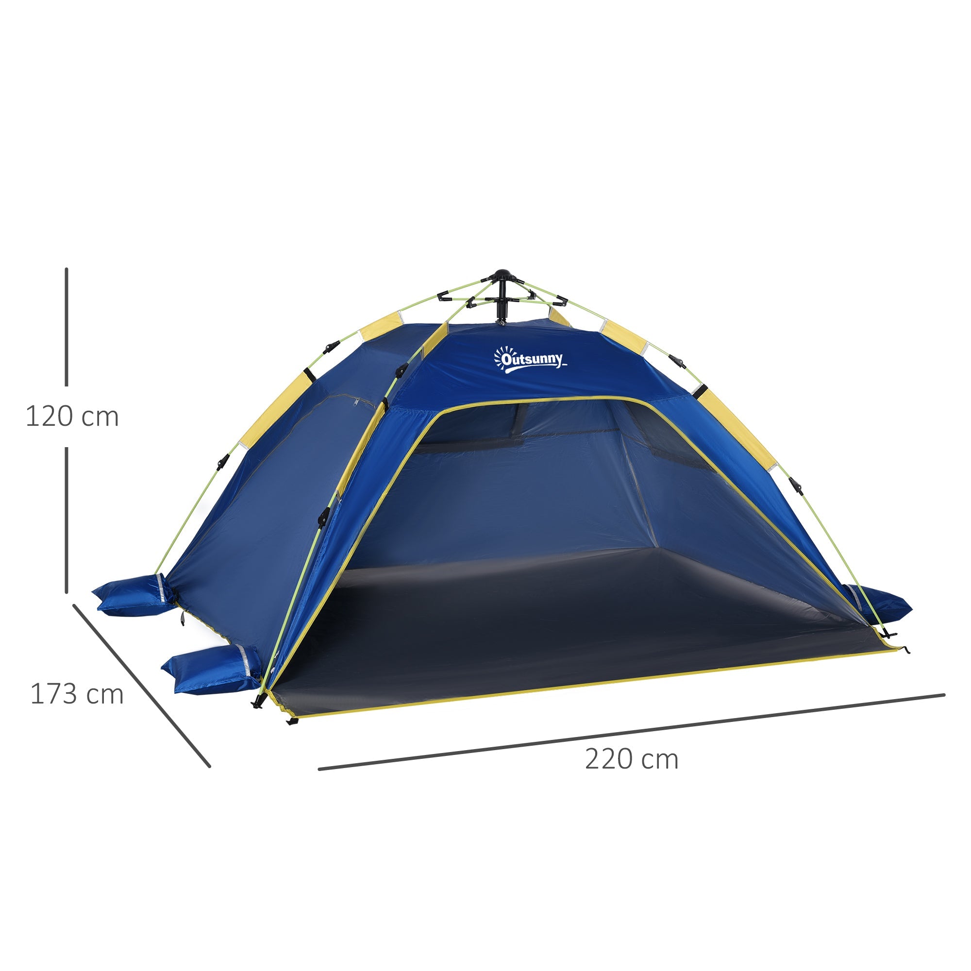 Easycomfort Tenda da Spiaggia Pop Up with 2 Finestre Traforate e Porta Richiudibile, 220x173x120cm Blue e Giallo