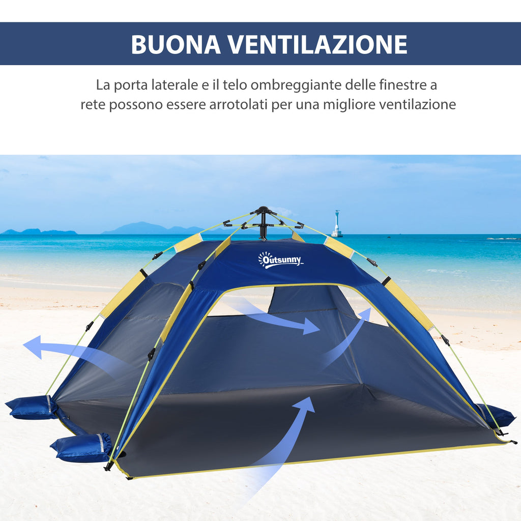 Easycomfort Tenda da Spiaggia Pop Up with 2 Finestre Traforate e Porta Richiudibile, 220x173x120cm Blue e Giallo