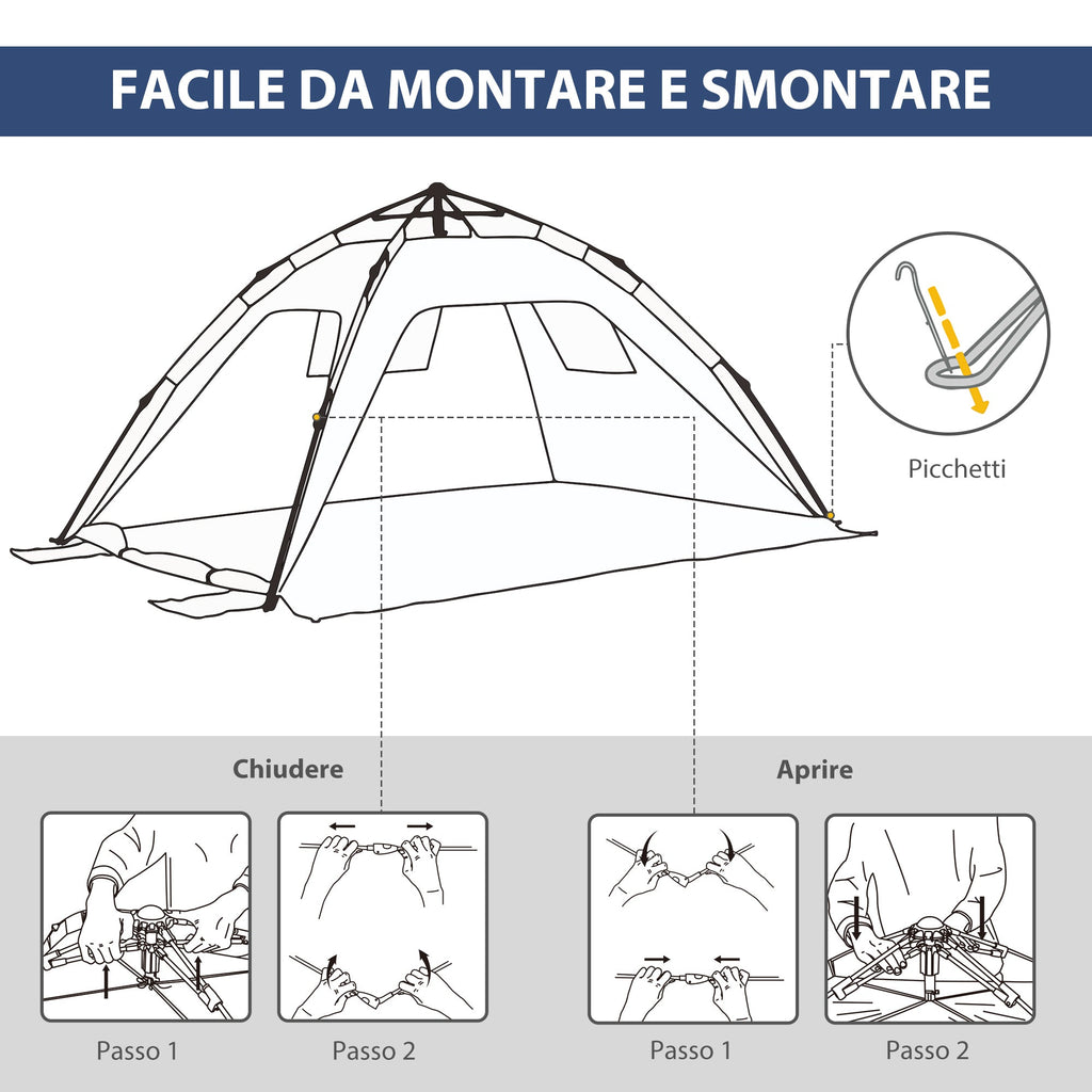 Easycomfort Tenda da Spiaggia Pop Up with 2 Finestre Traforate e Porta Richiudibile, 220x173x120cm Blue e Giallo