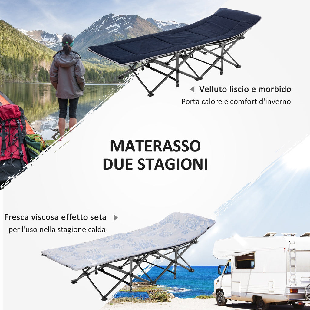 EASYCOMFORT Folding Camping Cot for Adults with Cushion and Transport Bag, 188x64.5x53cm - Blue