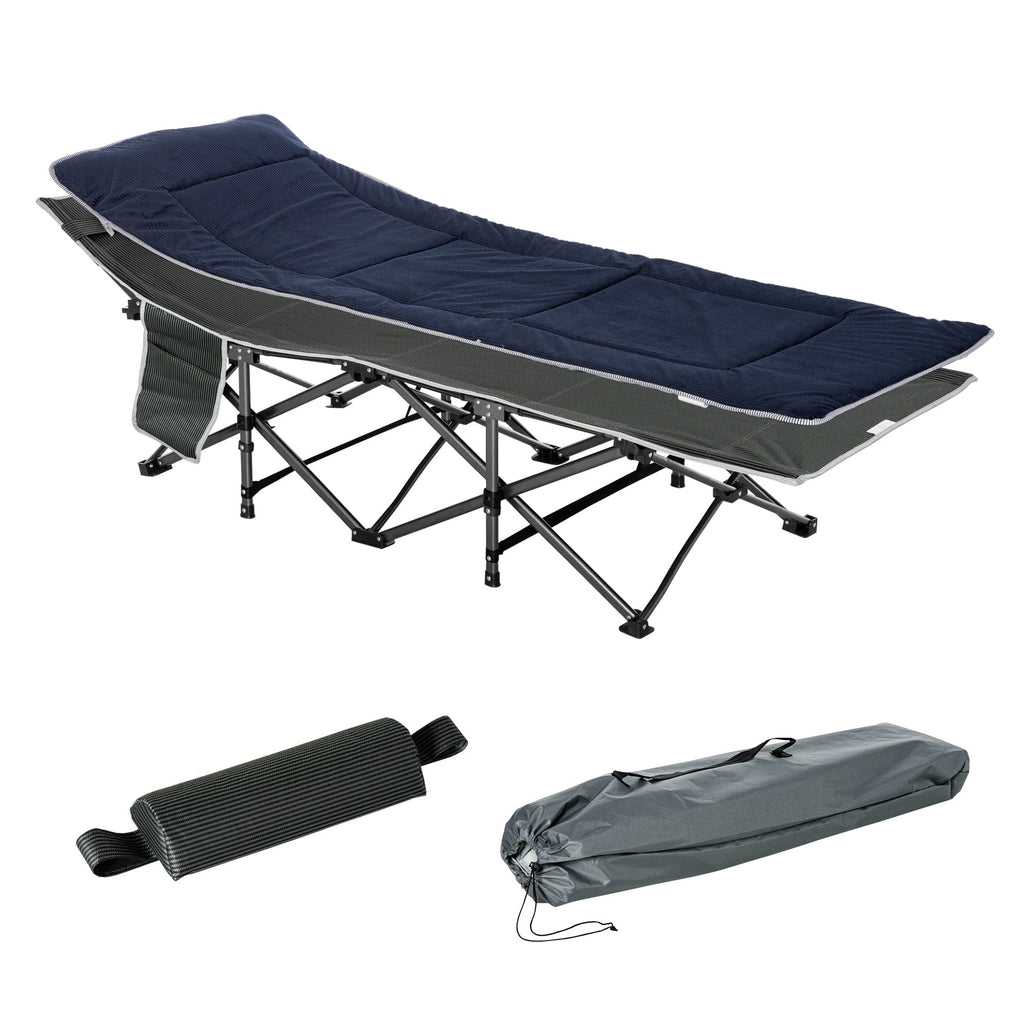 EASYCOMFORT Folding Camping Cot for Adults with Cushion and Transport Bag, 188x64.5x53cm - Blue