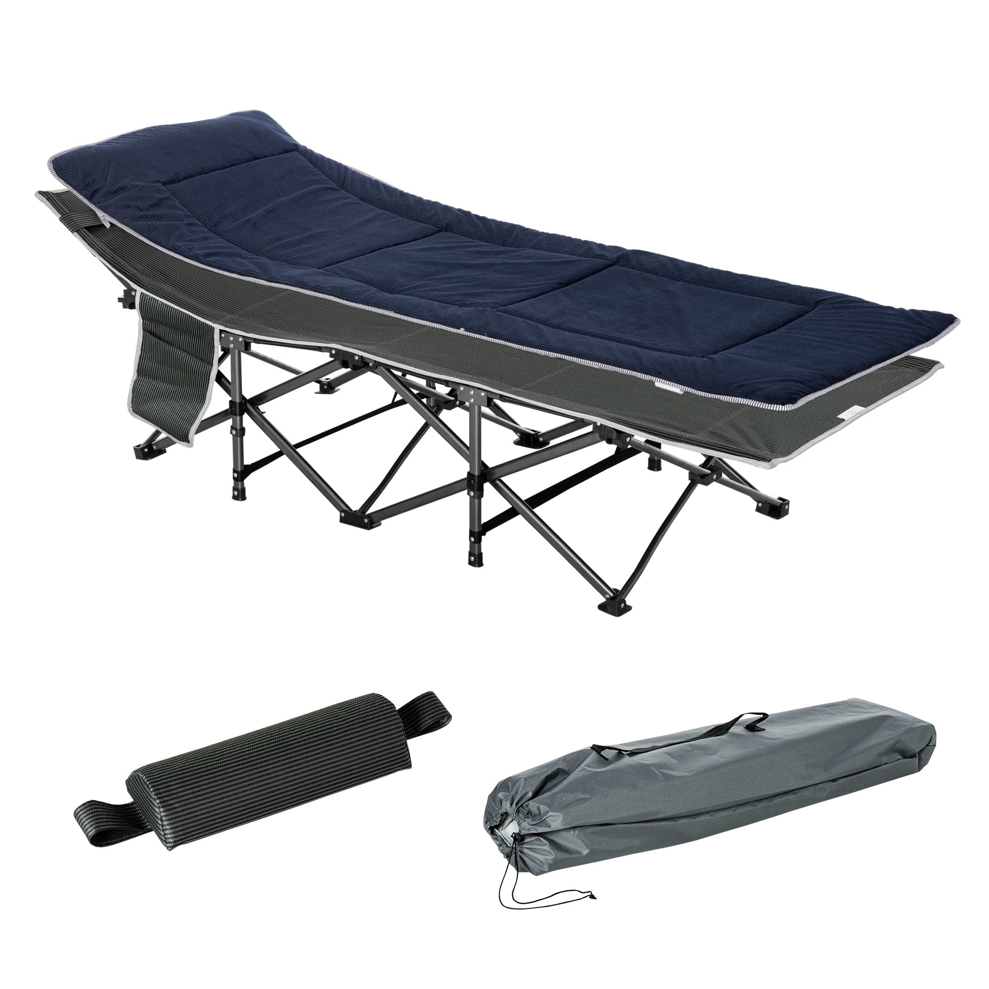 EASYCOMFORT Folding Camping Cot for Adults with Cushion and Transport Bag, 188x64.5x53cm - Blue