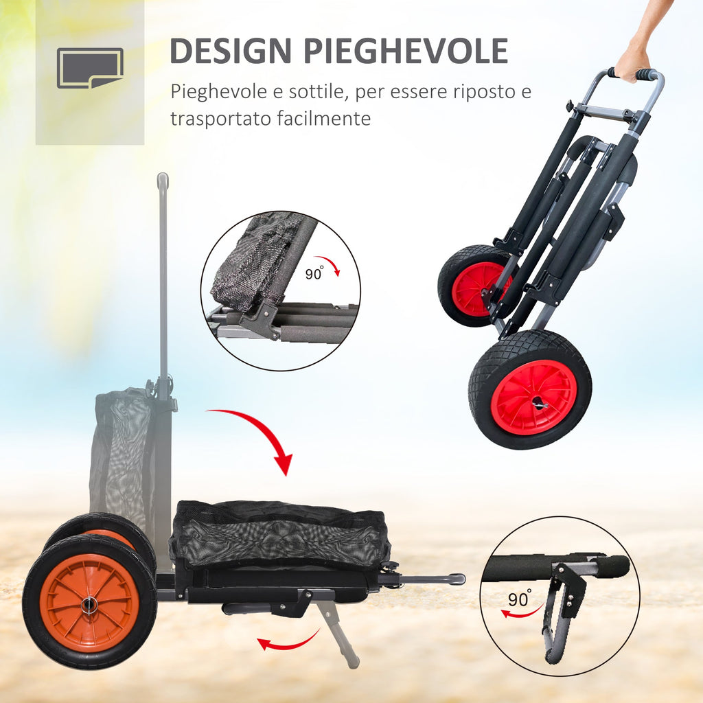 Easycomfort Carrello da Spiaggia Pieghevole with Tasca in Rete, Manico Telescopico e Cavalletto, 82x67x81 cm