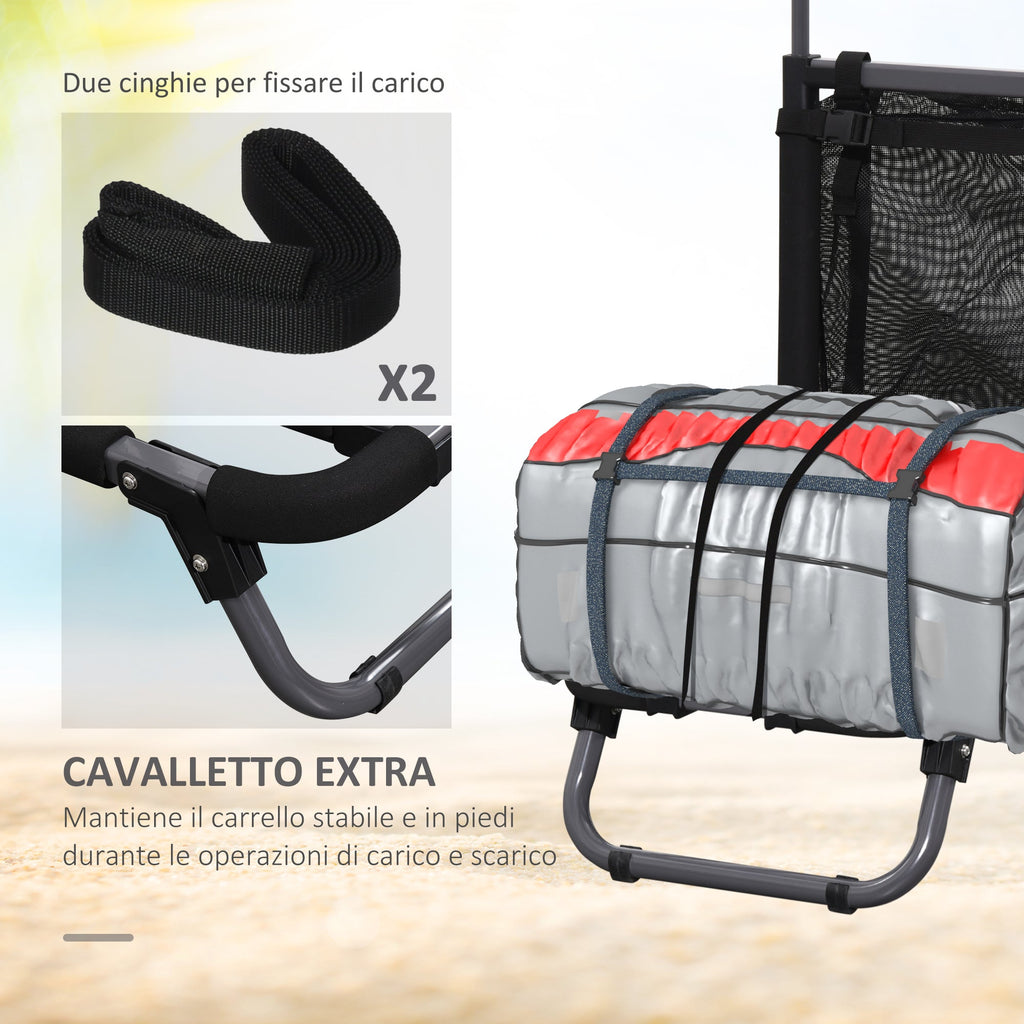 Easycomfort Carrello da Spiaggia Pieghevole with Tasca in Rete, Manico Telescopico e Cavalletto, 82x67x81 cm