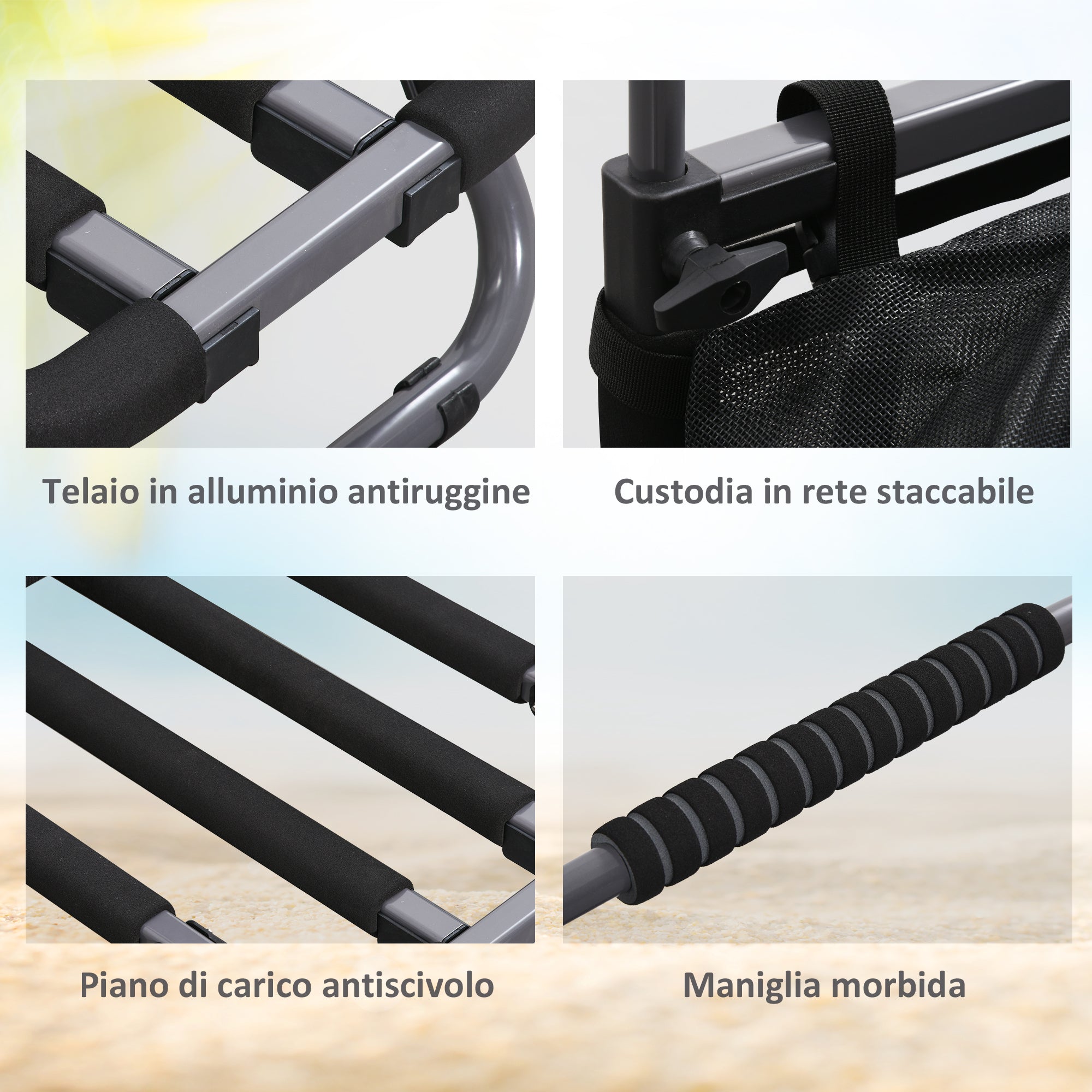 Easycomfort Carrello da Spiaggia Pieghevole with Tasca in Rete, Manico Telescopico e Cavalletto, 82x67x81 cm