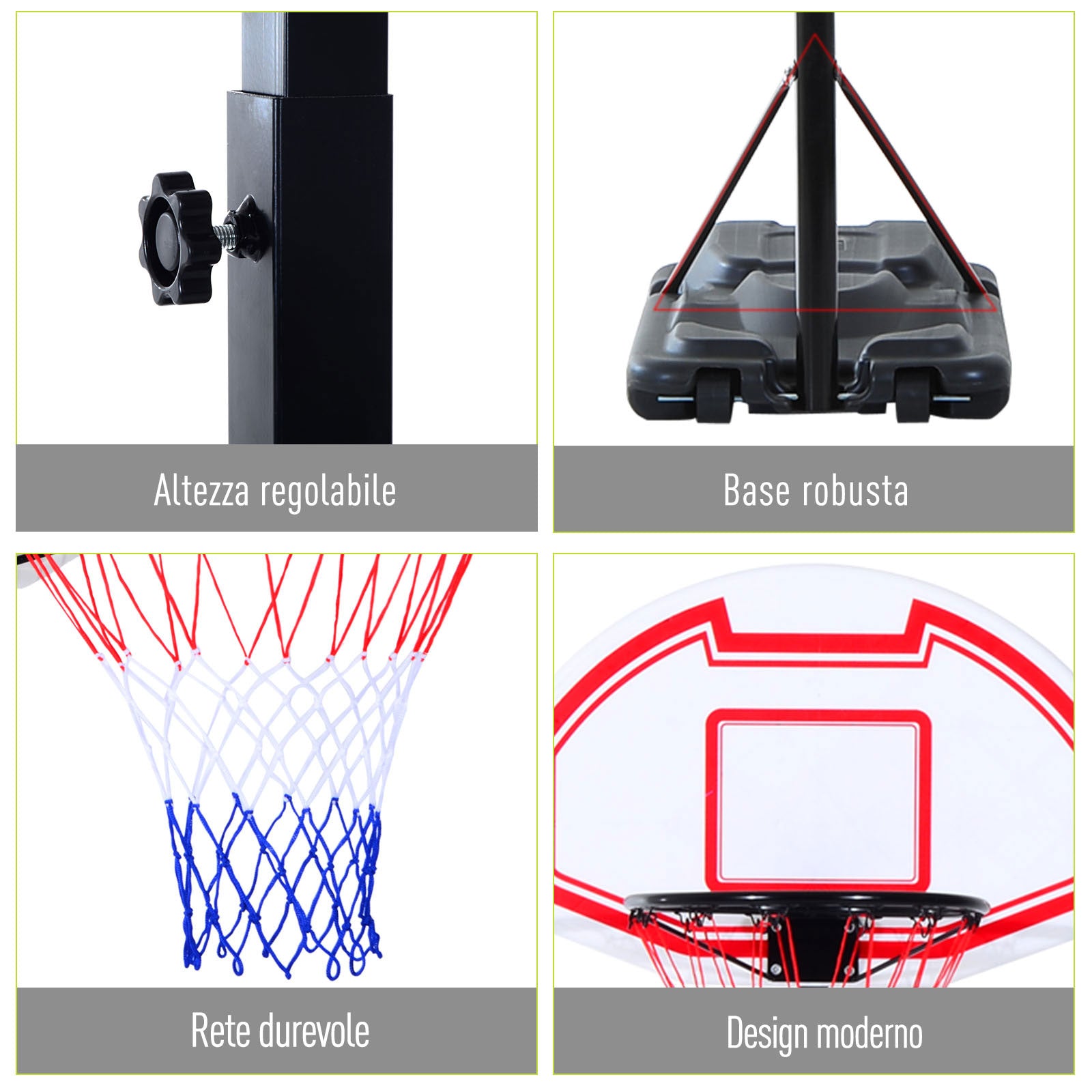 EasyComfort verstelbare basketbalstandaard 73x49x194-249 cm