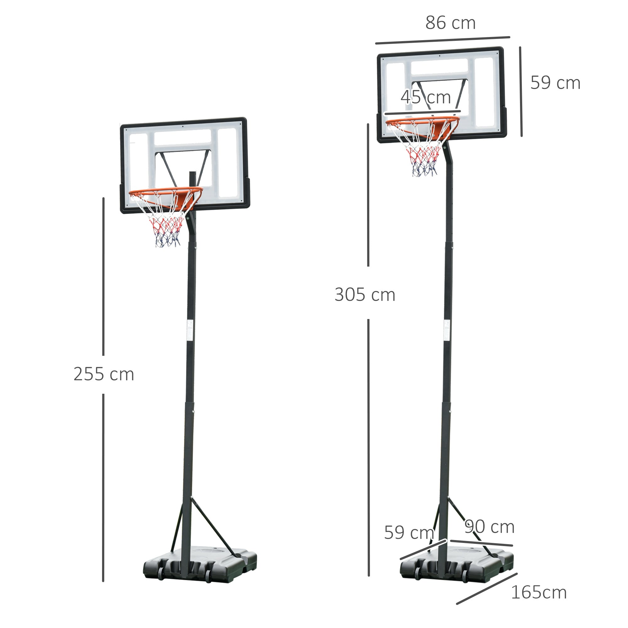 Easycomfort Canestro Basket per Adulti with Altezza Regolabile 302-352cm, Struttura in Acciaio, PE e PVC, black