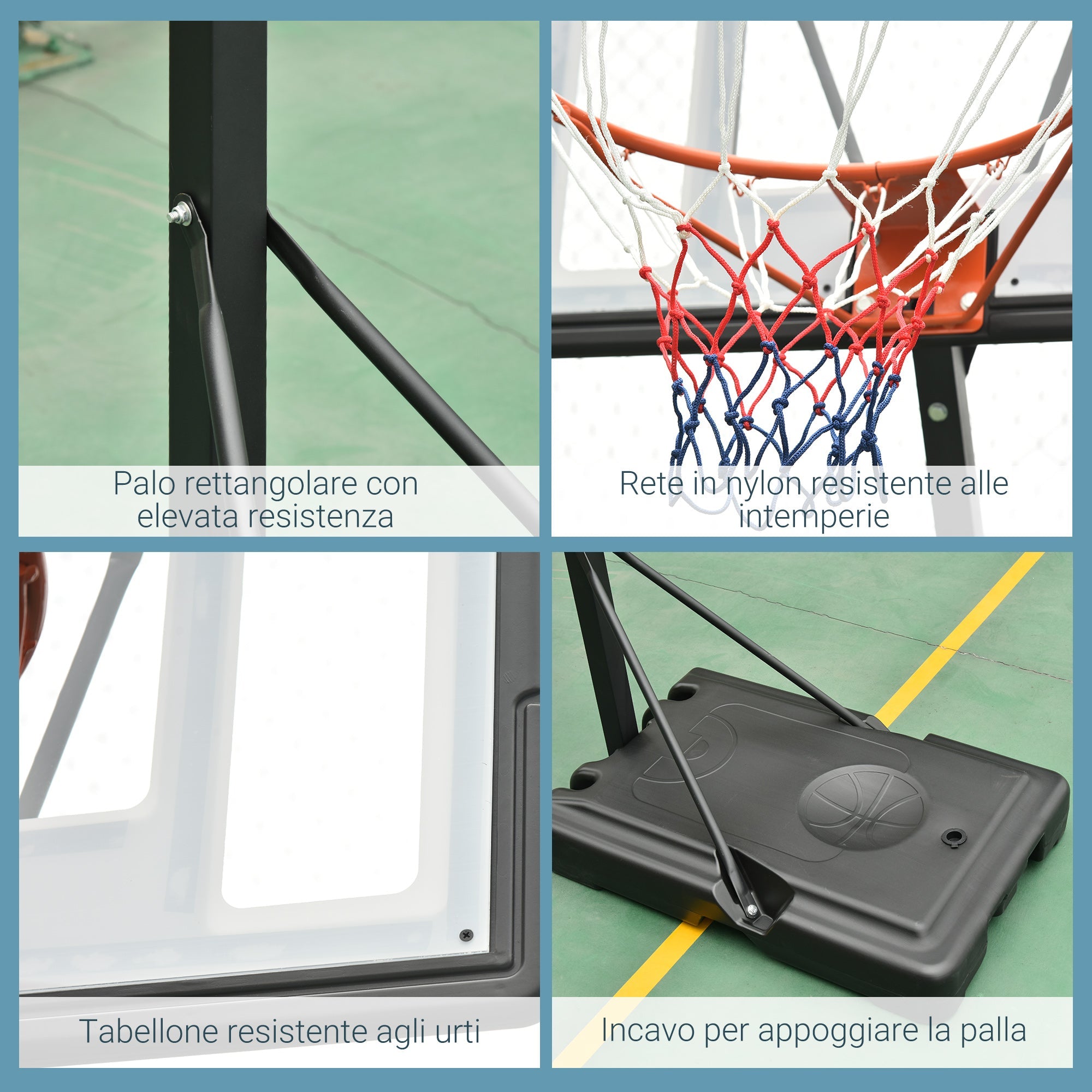 Easycomfort Canestro Basket per Adulti with Altezza Regolabile 302-352cm, Struttura in Acciaio, PE e PVC, black