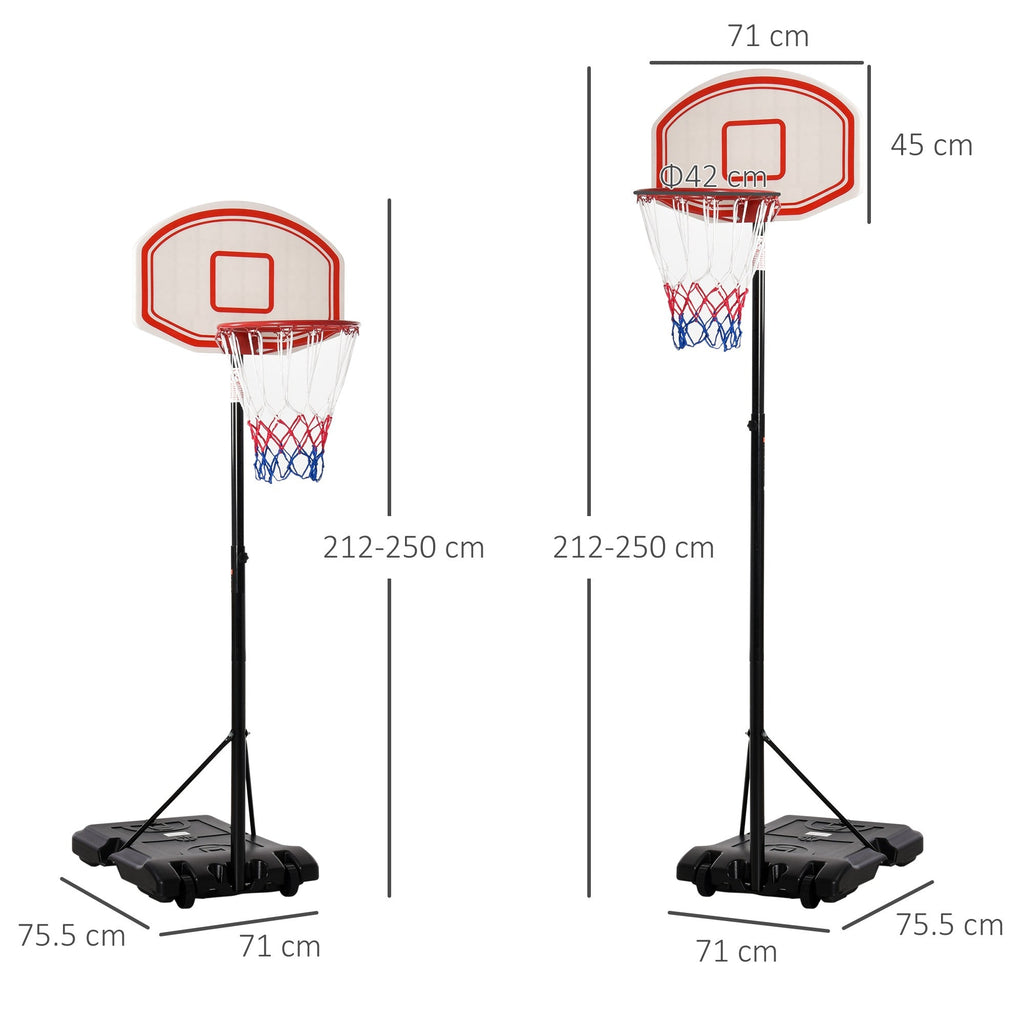 Easycomfort Canestro Basket Altezza Regolabile 5 Livelli 175-215cm, Struttura Metallo e Base Riempibile with Ruote, Tabellone PE