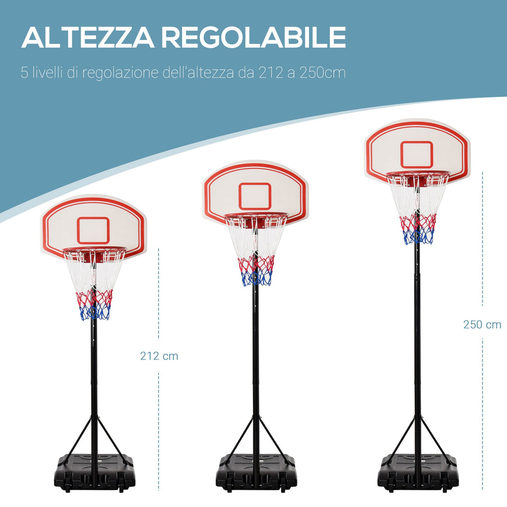 Easycomfort Canestro Basket Altezza Regolabile 5 Livelli 175-215cm, Struttura Metallo e Base Riempibile with Ruote, Tabellone PE