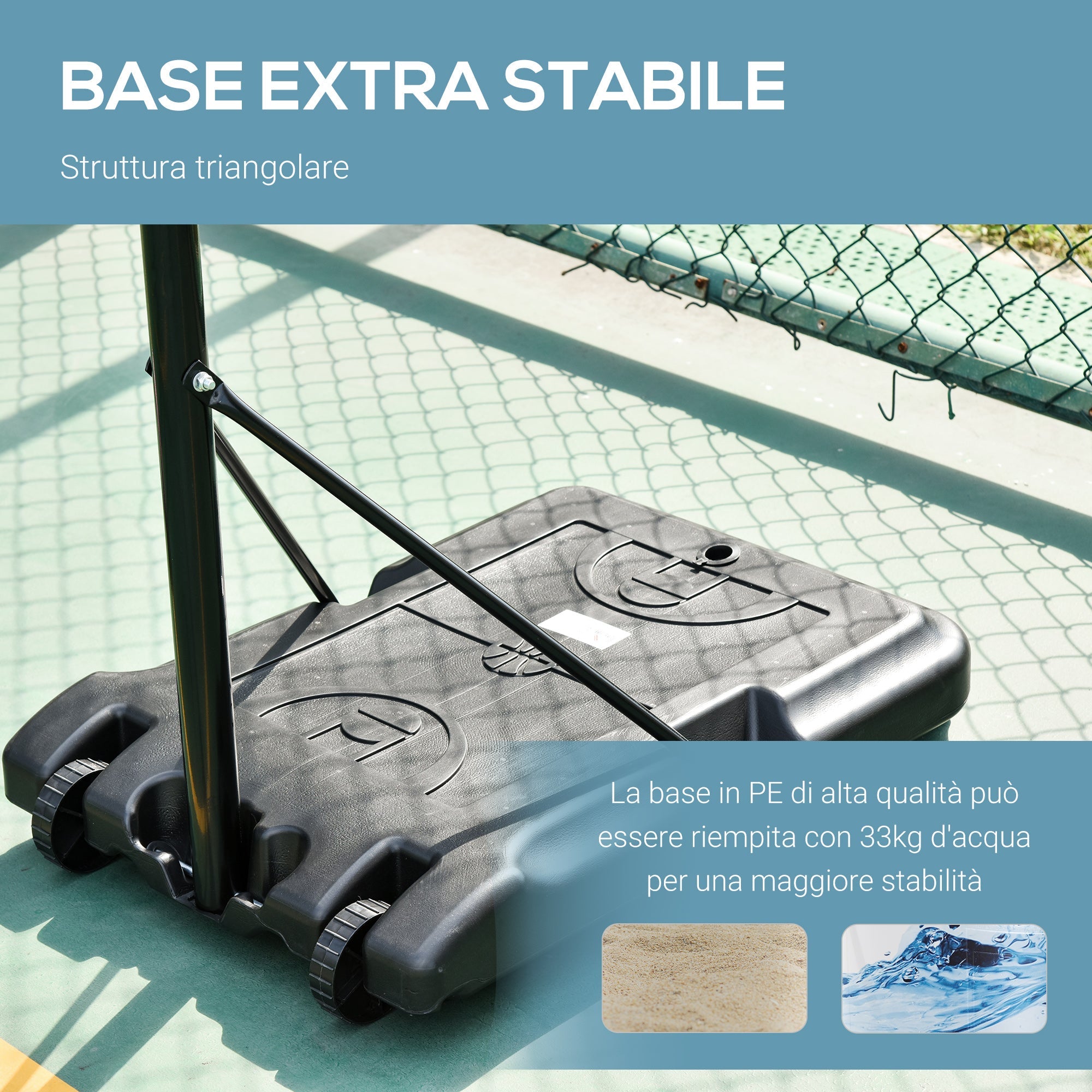 Easycomfort Canestro Basket Altezza Regolabile 5 Livelli 175-215cm, Struttura Metallo e Base Riempibile with Ruote, Tabellone PE