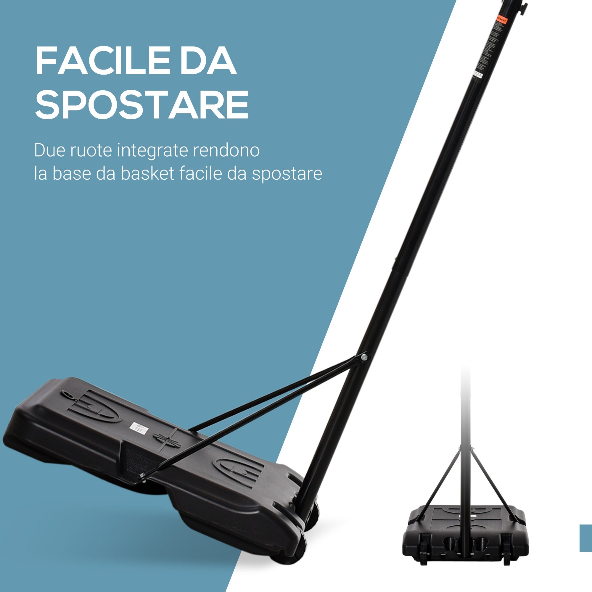 Easycomfort Canestro Basket Altezza Regolabile 5 Livelli 175-215cm, Struttura Metallo e Base Riempibile with Ruote, Tabellone PE