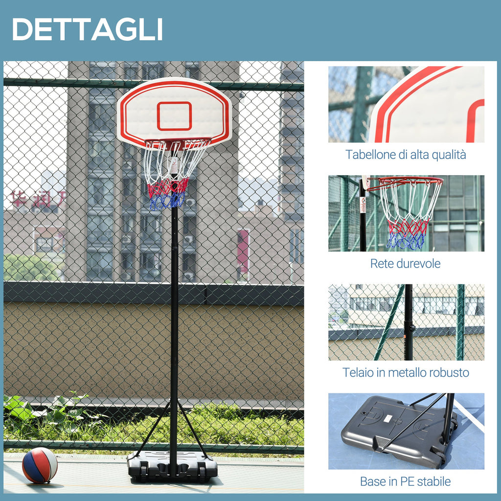 Easycomfort Canestro Basket Altezza Regolabile 5 Livelli 175-215cm, Struttura Metallo e Base Riempibile with Ruote, Tabellone PE