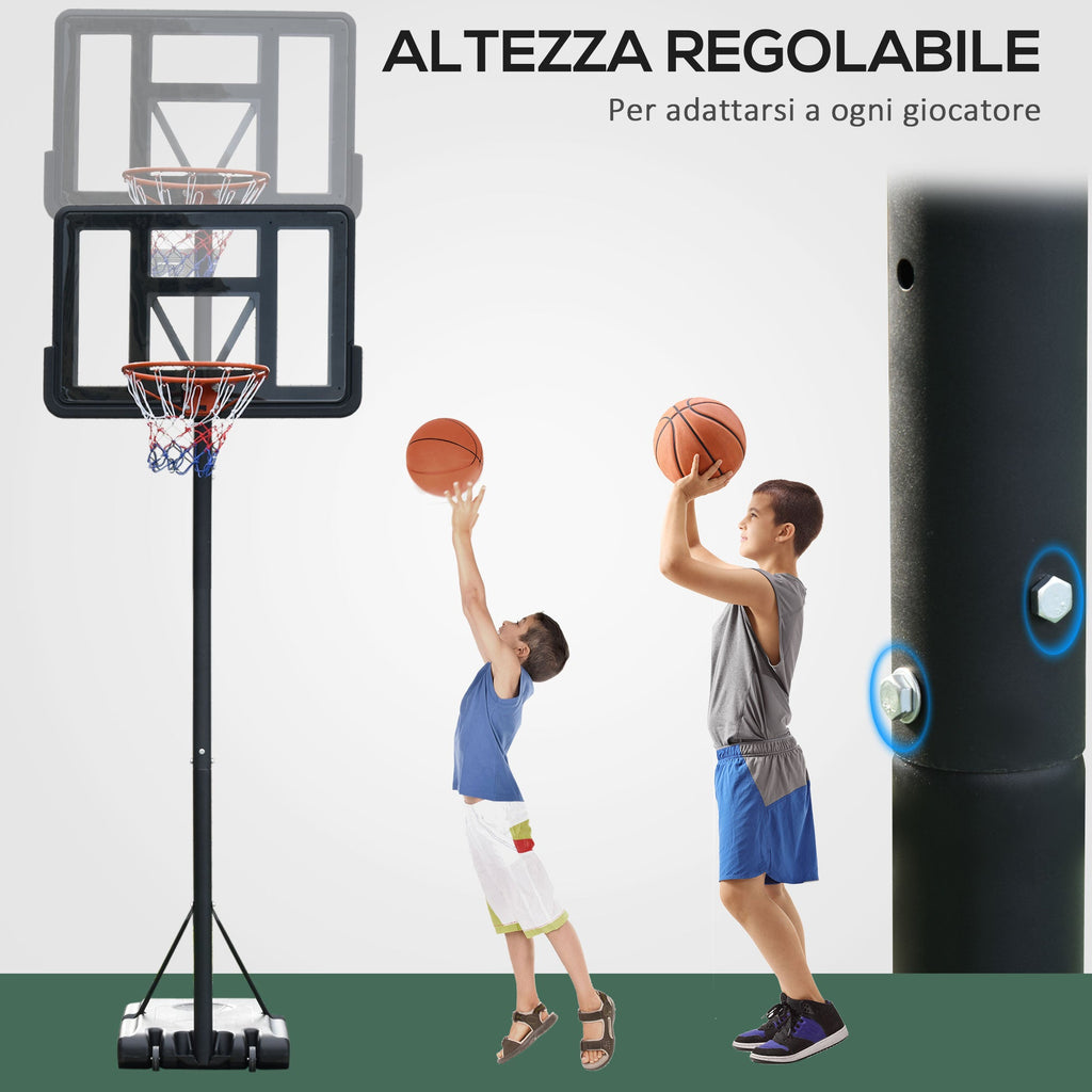 Easycomfort Canestro Basket Altezza Regolabile 160-305cm, Base with Ruote e Struttura in Acciaio, Tabellone in PVC Trasparente
