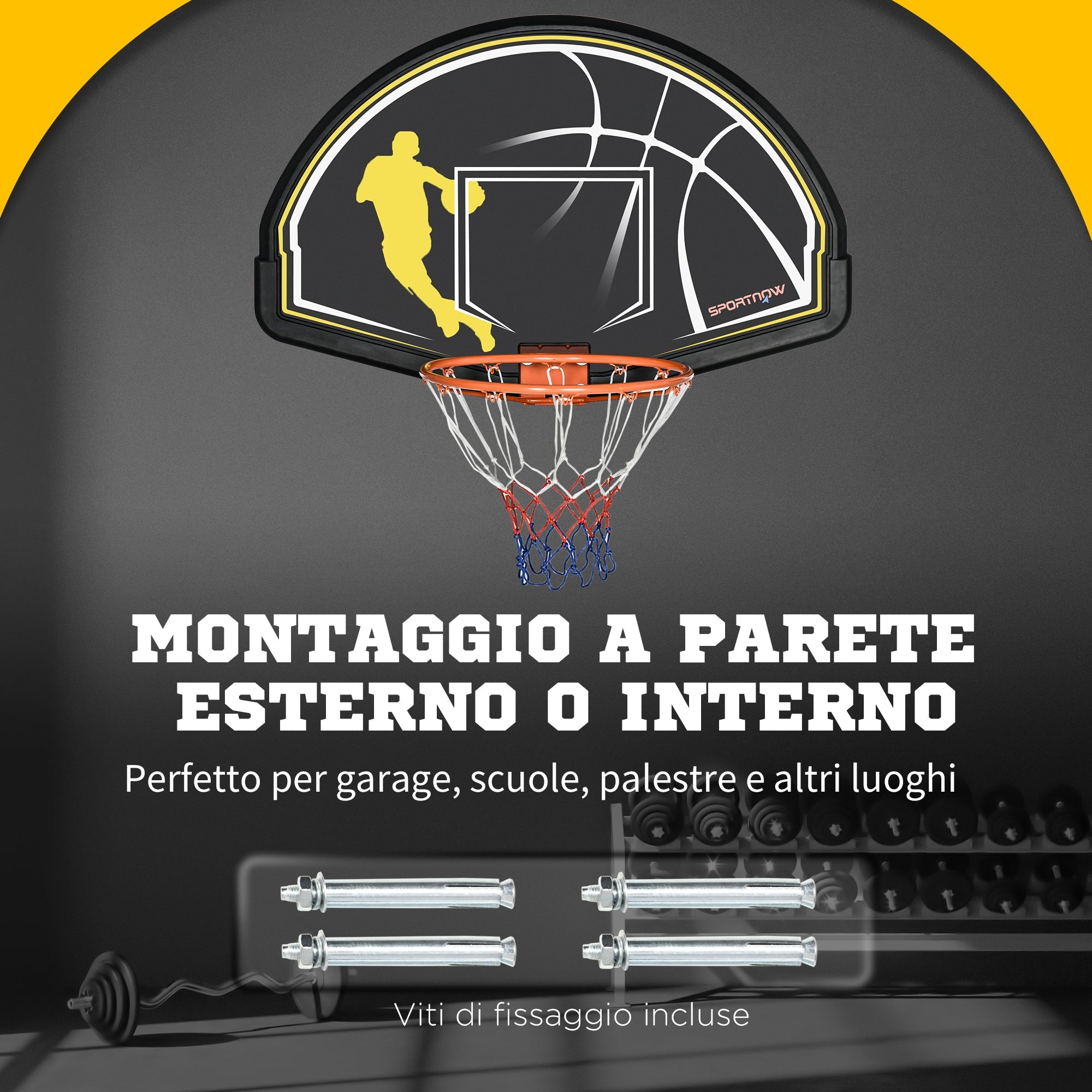 Easycomfort Canestro Basket per Bambini e Adulti da Indoor e Outdoor in Acciaio e PE, 110x90x70 cm, black e Giallo