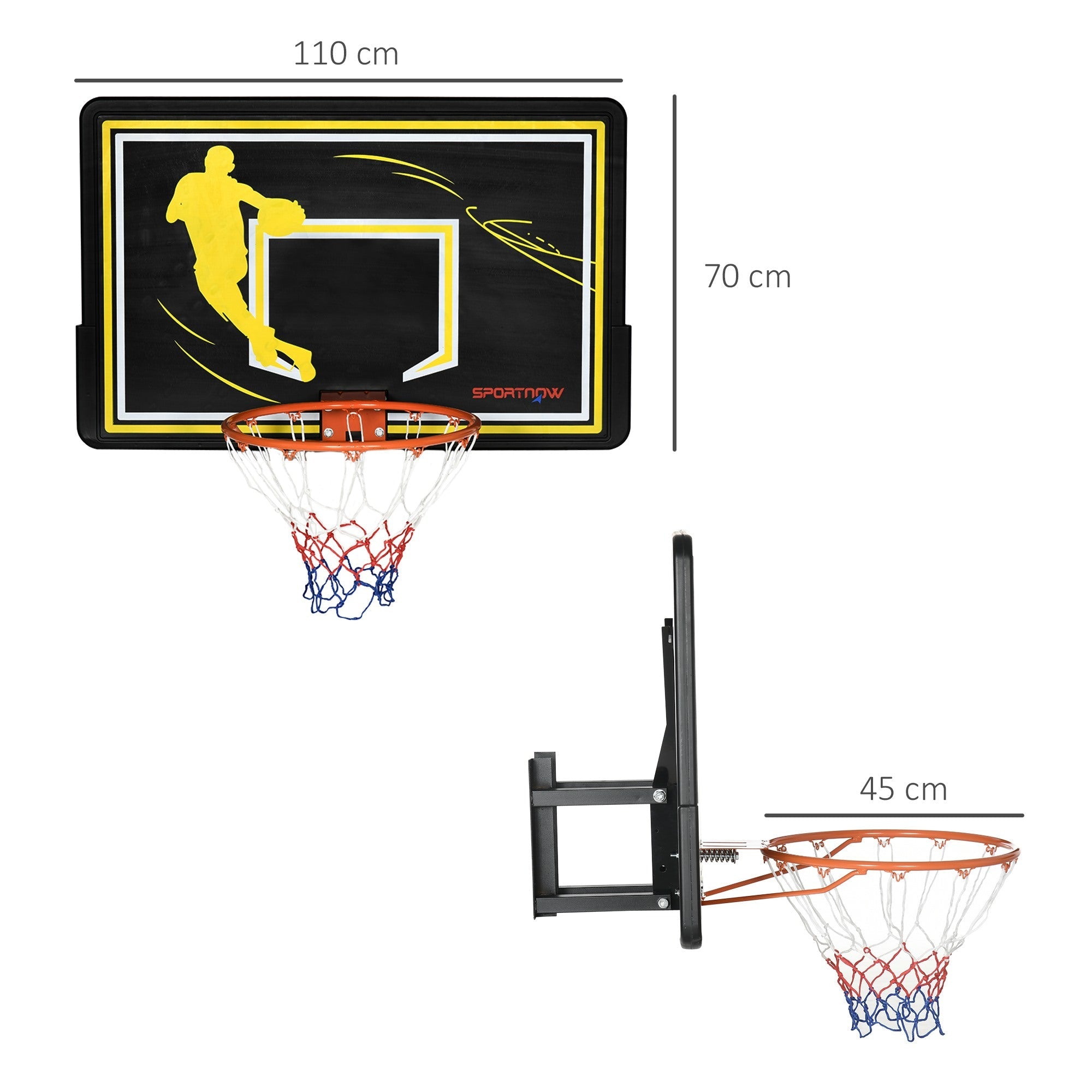 EASYCOMFORT Basketbalring staal/PE 110x90x70 cm zwart/geel