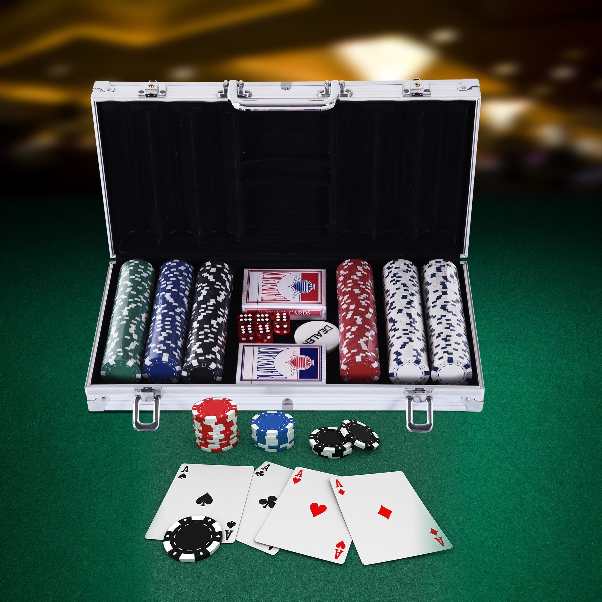 EasyComfort pokerset met aluminium koffer - 300 fiches, 2 kaartspellen