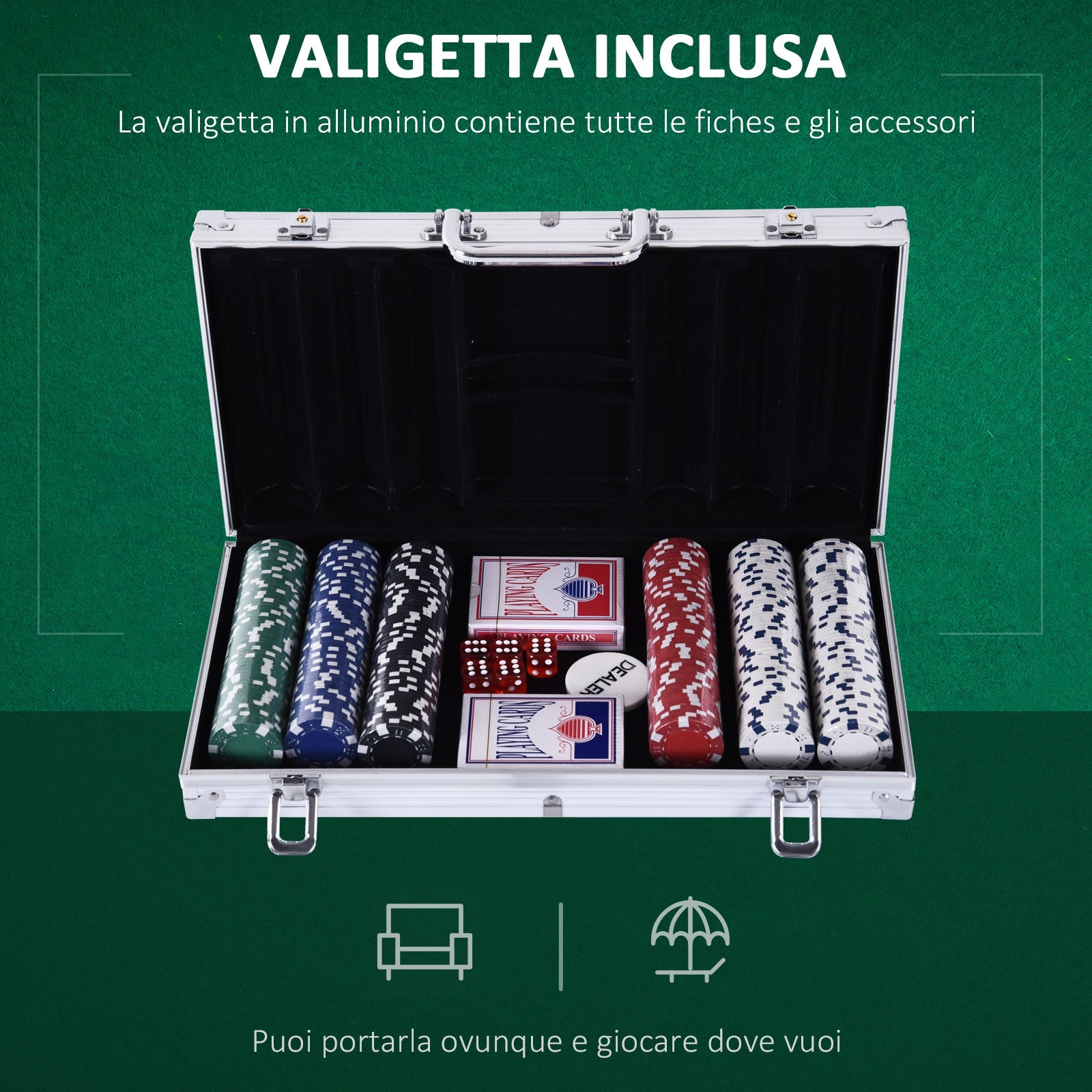 EasyComfort pokerset met aluminium koffer - 300 fiches, 2 kaartspellen