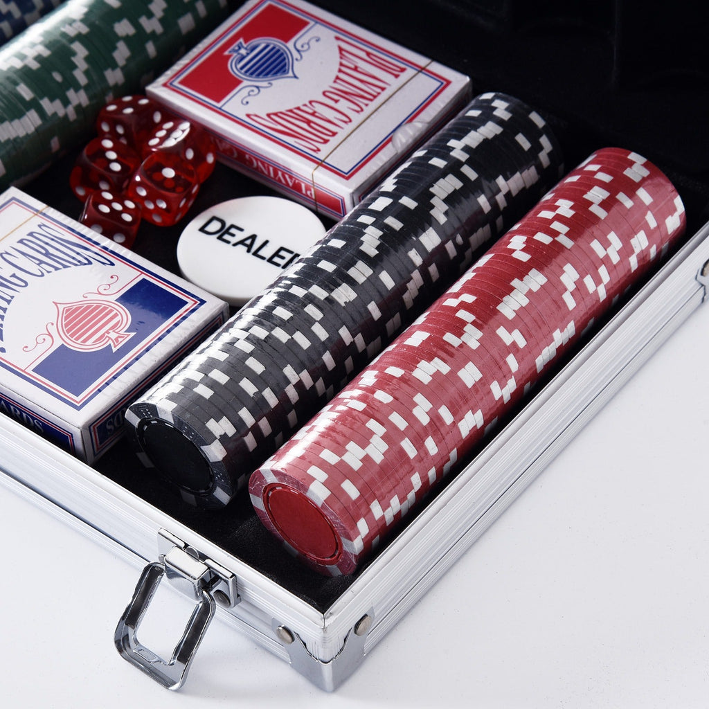 EASYCOMFORT Professional Aluminum Poker Case, Poker Set with 200 Chips and 2 Decks for Texas hold'em and Blackjack