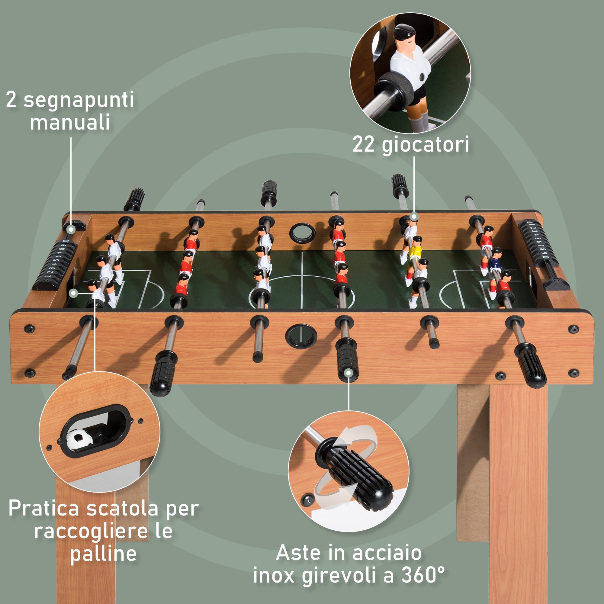 Easycomfort Calcio Balilla Professionale per Bambini e Adulti with Aste in Legno MDF 92x46x78cm