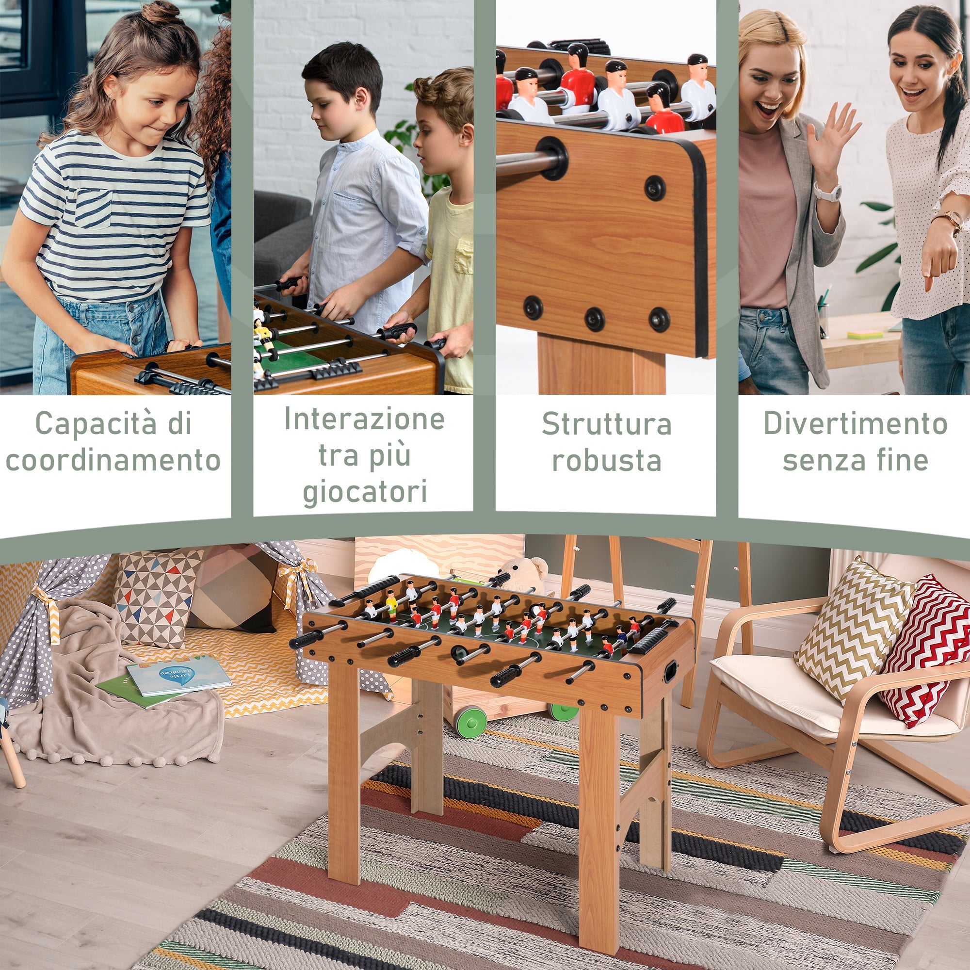 Easycomfort Calcio Balilla Professionale per Bambini e Adulti with Aste in Legno MDF 92x46x78cm