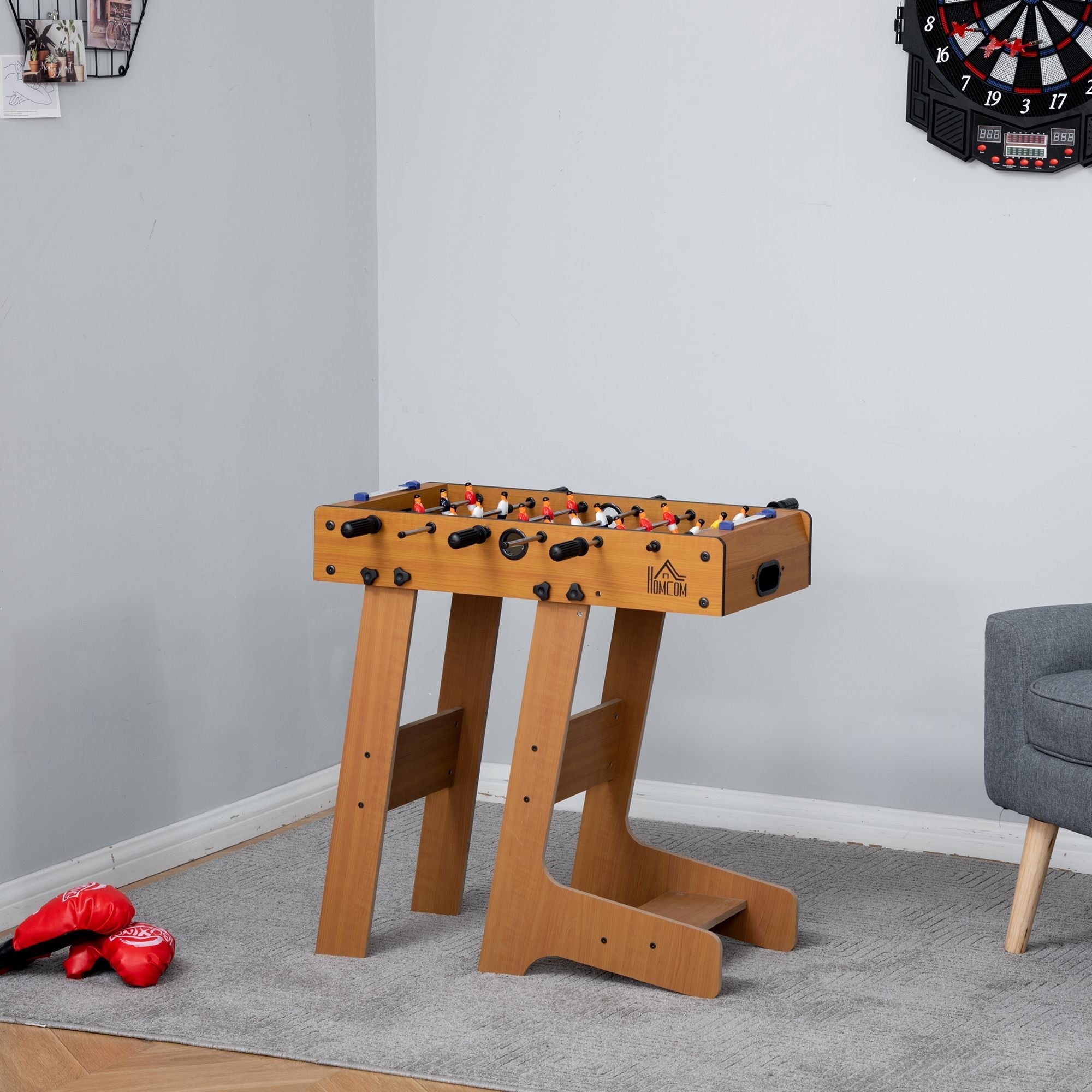 EASYCOMFORT Folding Wooden Table Football with 6 Rods, 18 Players and Scoreboard, 69x37x70cm