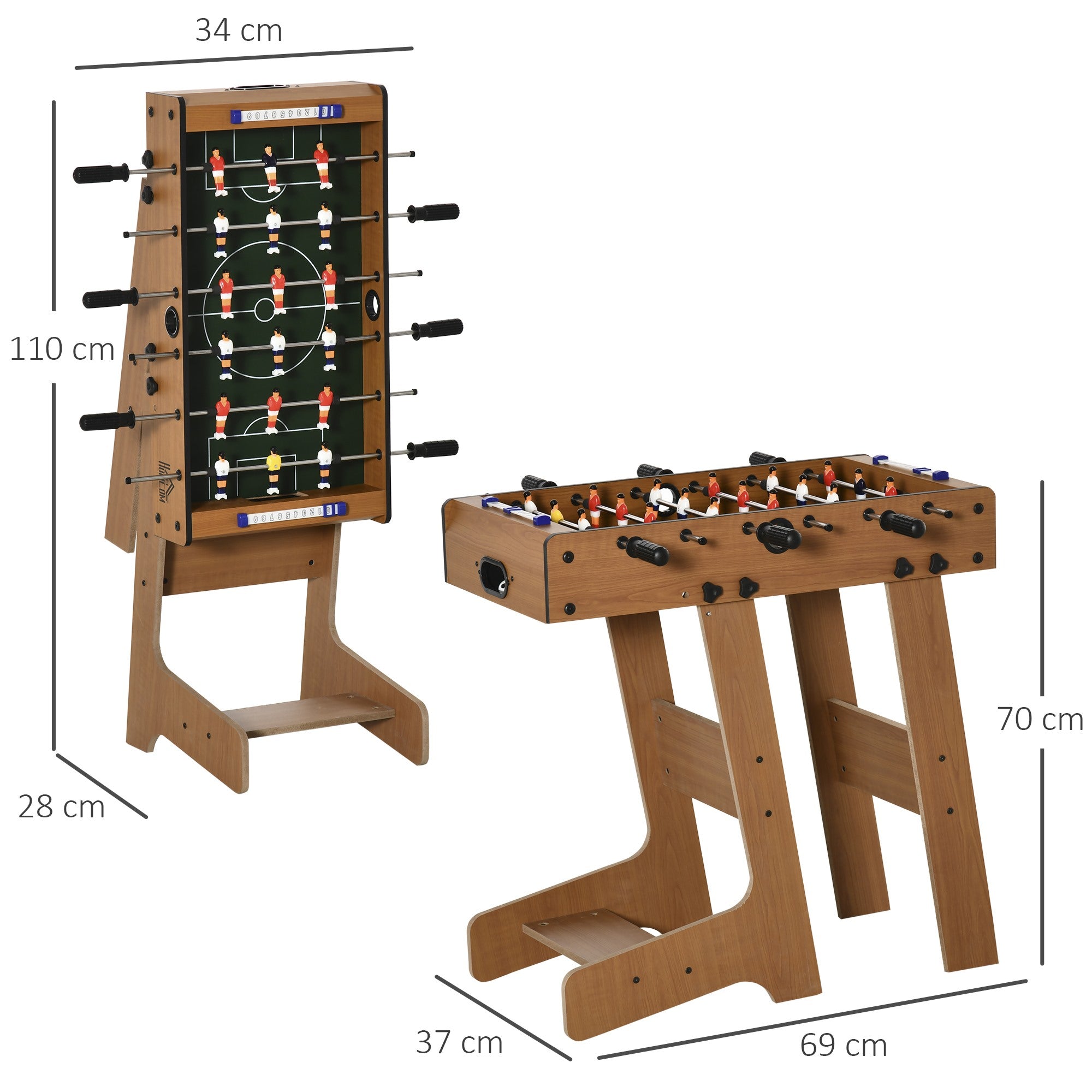 EASYCOMFORT Folding Wooden Table Football with 6 Rods, 18 Players and Scoreboard, 69x37x70cm